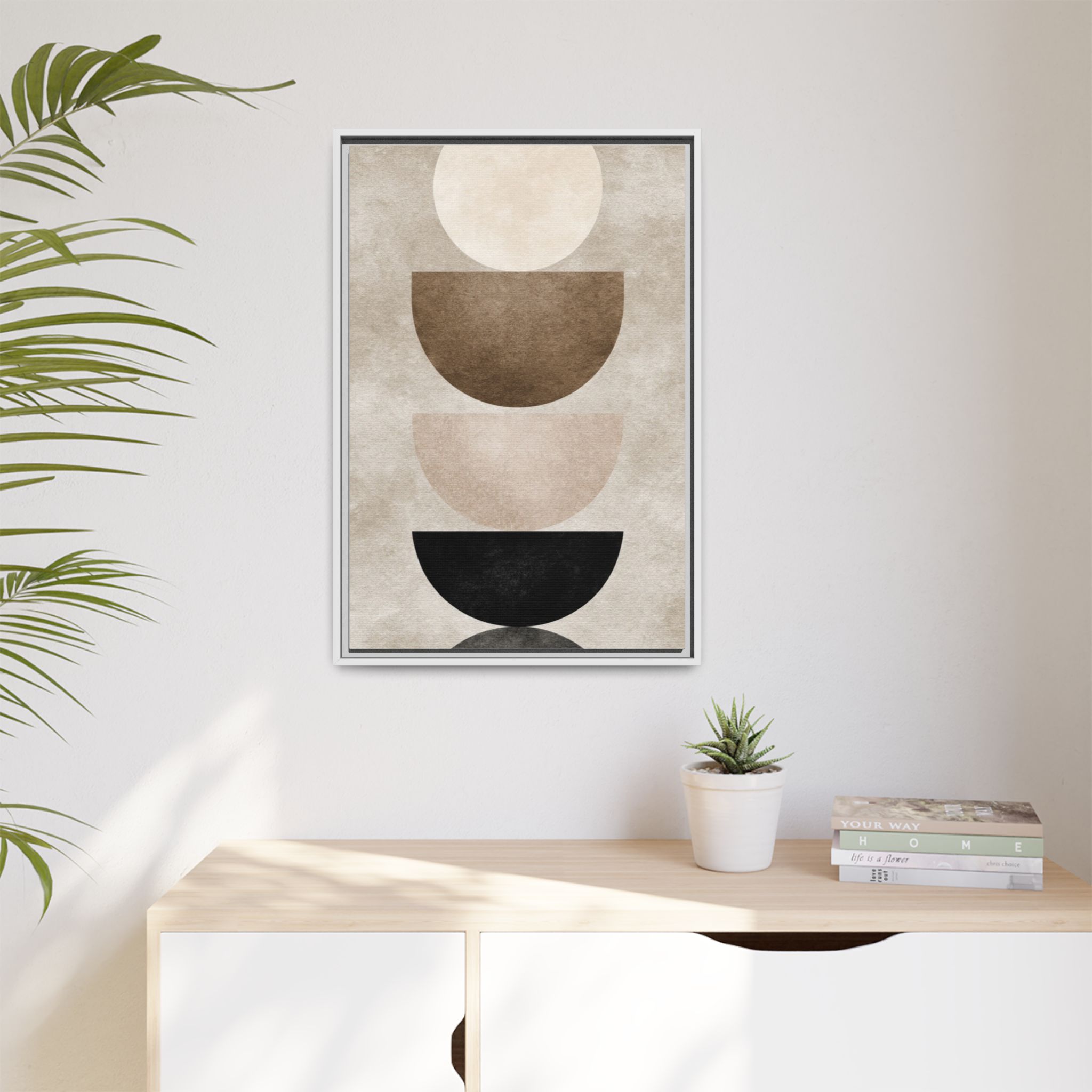 Abstract Neutral Geometric Canvas Print — Stacked Circles Framed Wall Art - Image 187
