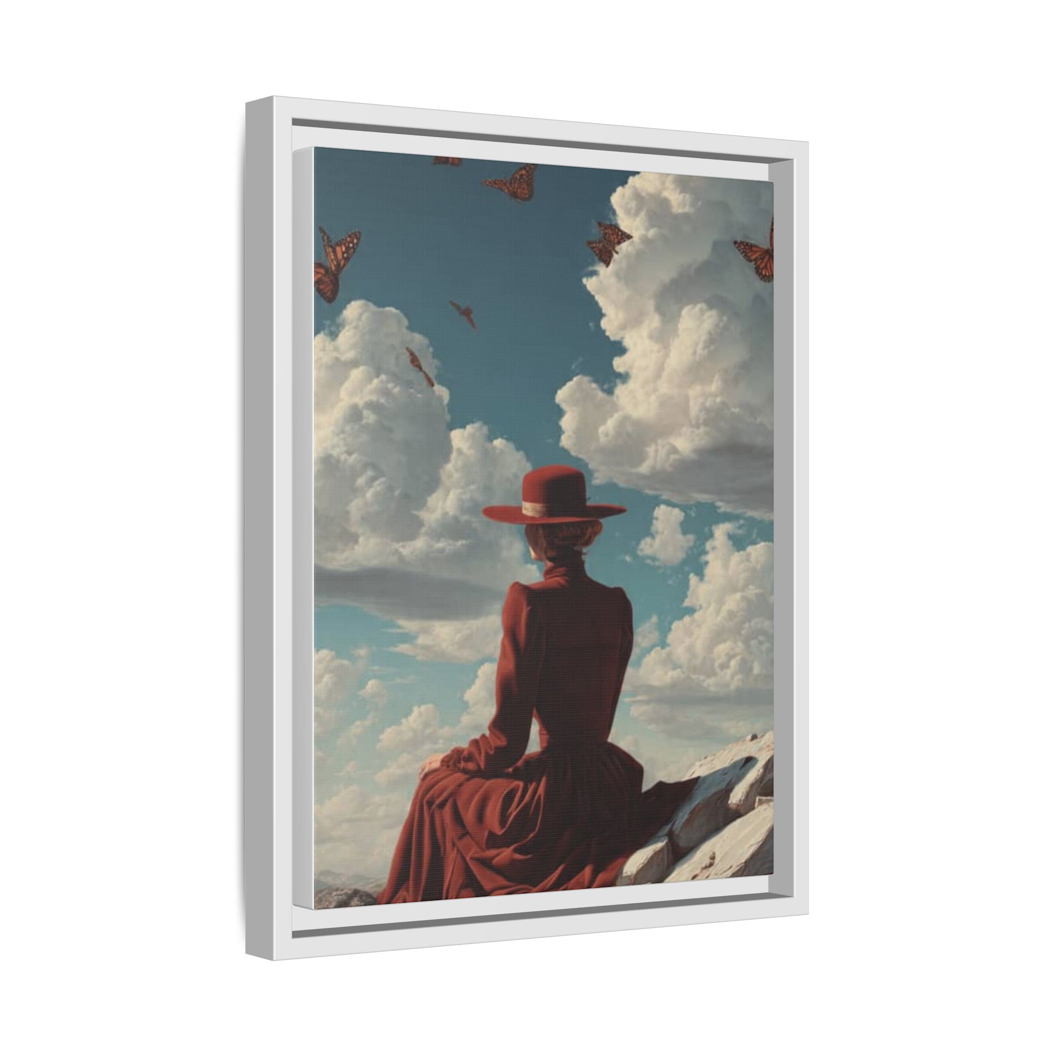 Framed Matte Canvas: Woman in Red Dress Sunset Sky Wall Art - Image 82