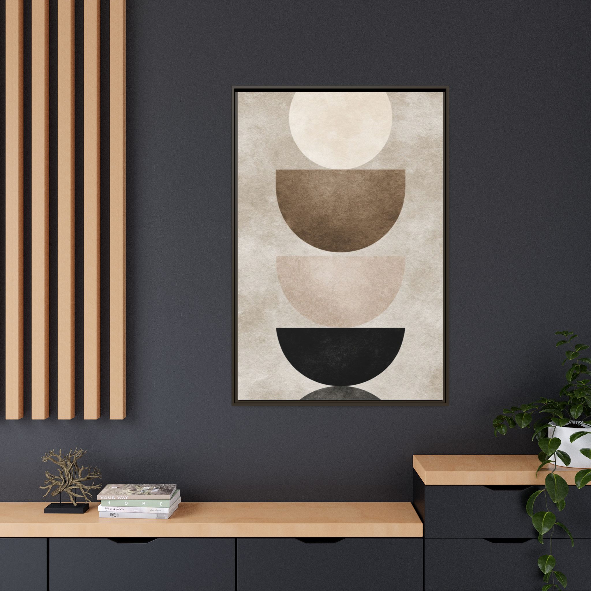 Abstract Neutral Geometric Canvas Print — Stacked Circles Framed Wall Art - Image 160