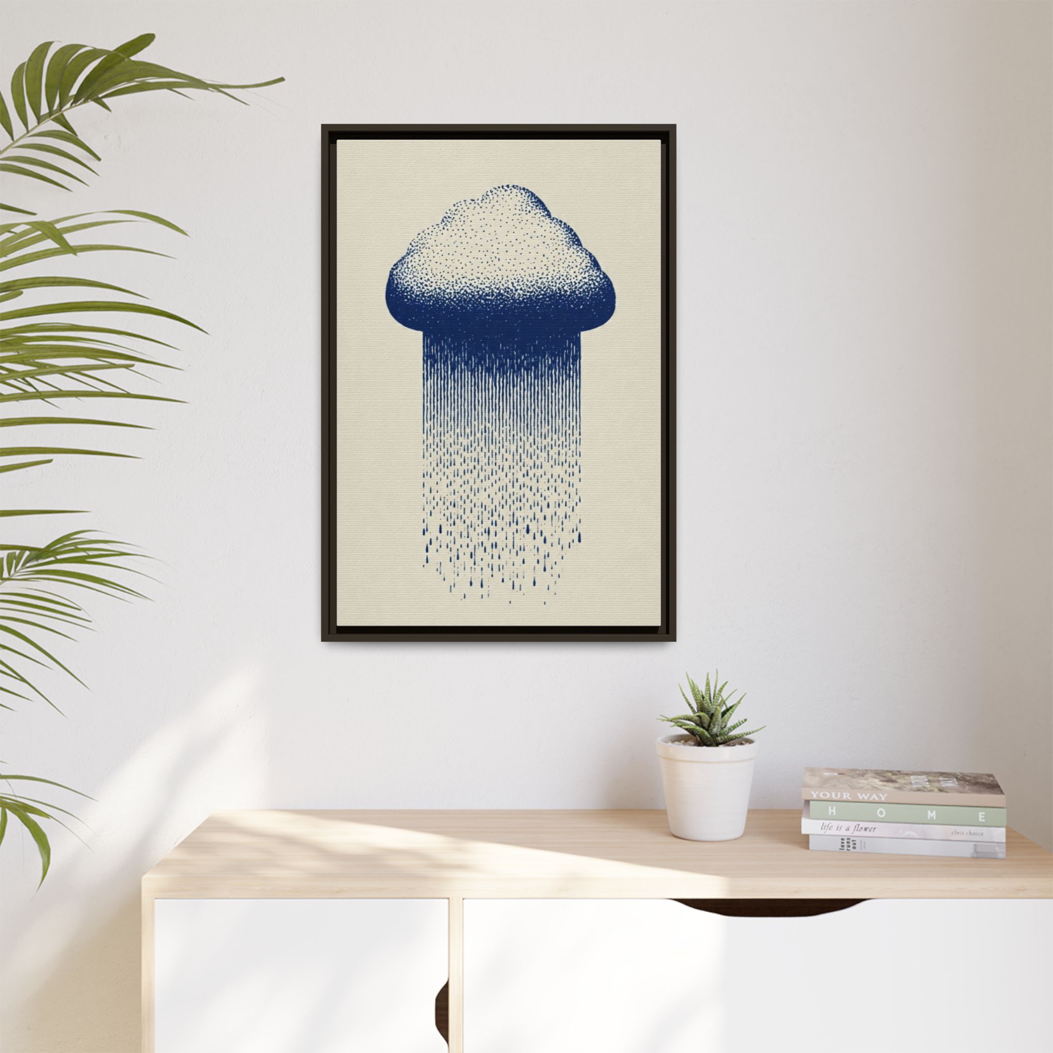 Framed Canvas Wall Art — Blue Rain Cloud Minimalist Print - Image 143