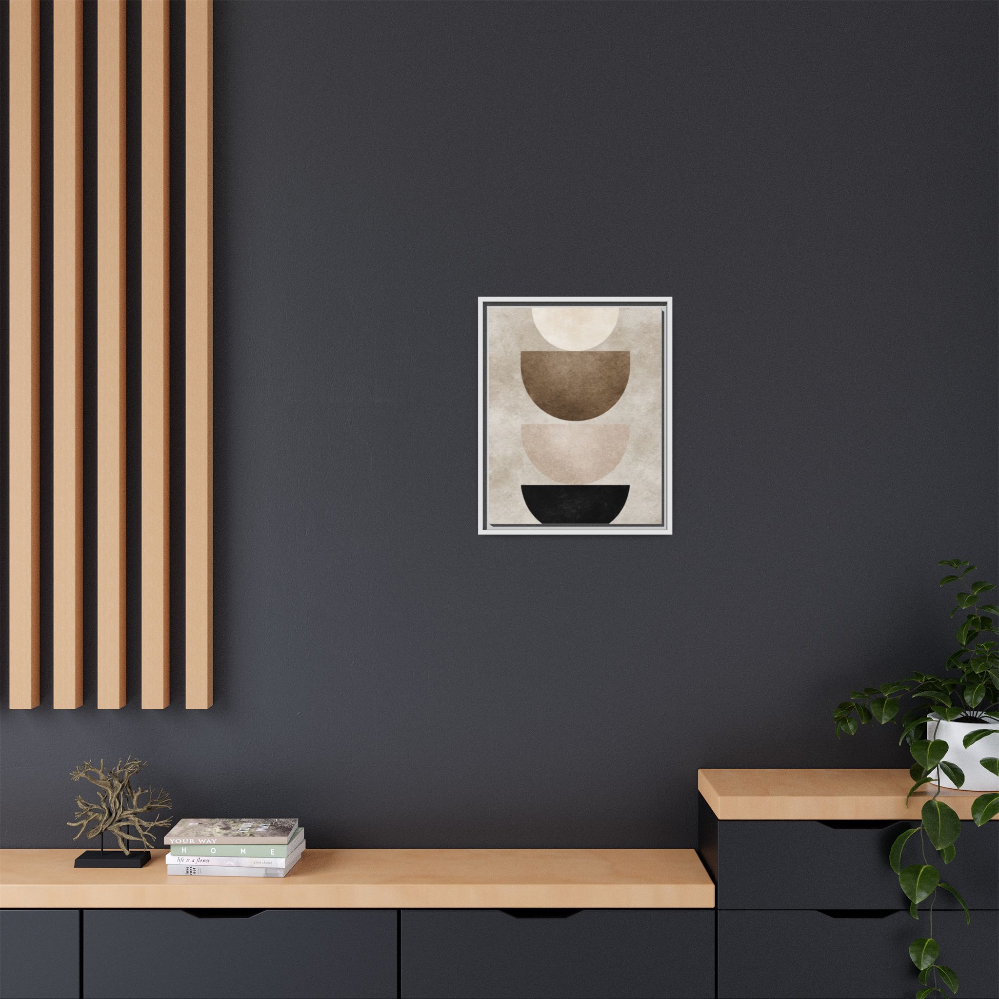 Abstract Neutral Geometric Canvas Print — Stacked Circles Framed Wall Art - Image 232