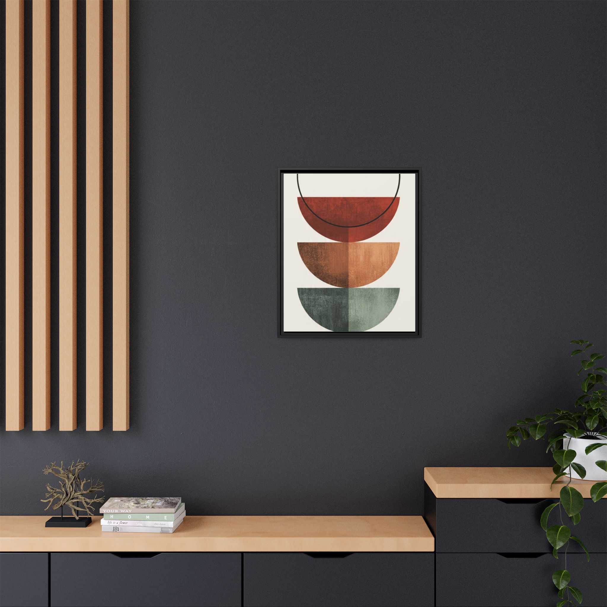 Abstract Stacked Semi-Circles Framed Canvas Wall Art — Mid-Century Modern Geometric Print - Image 236