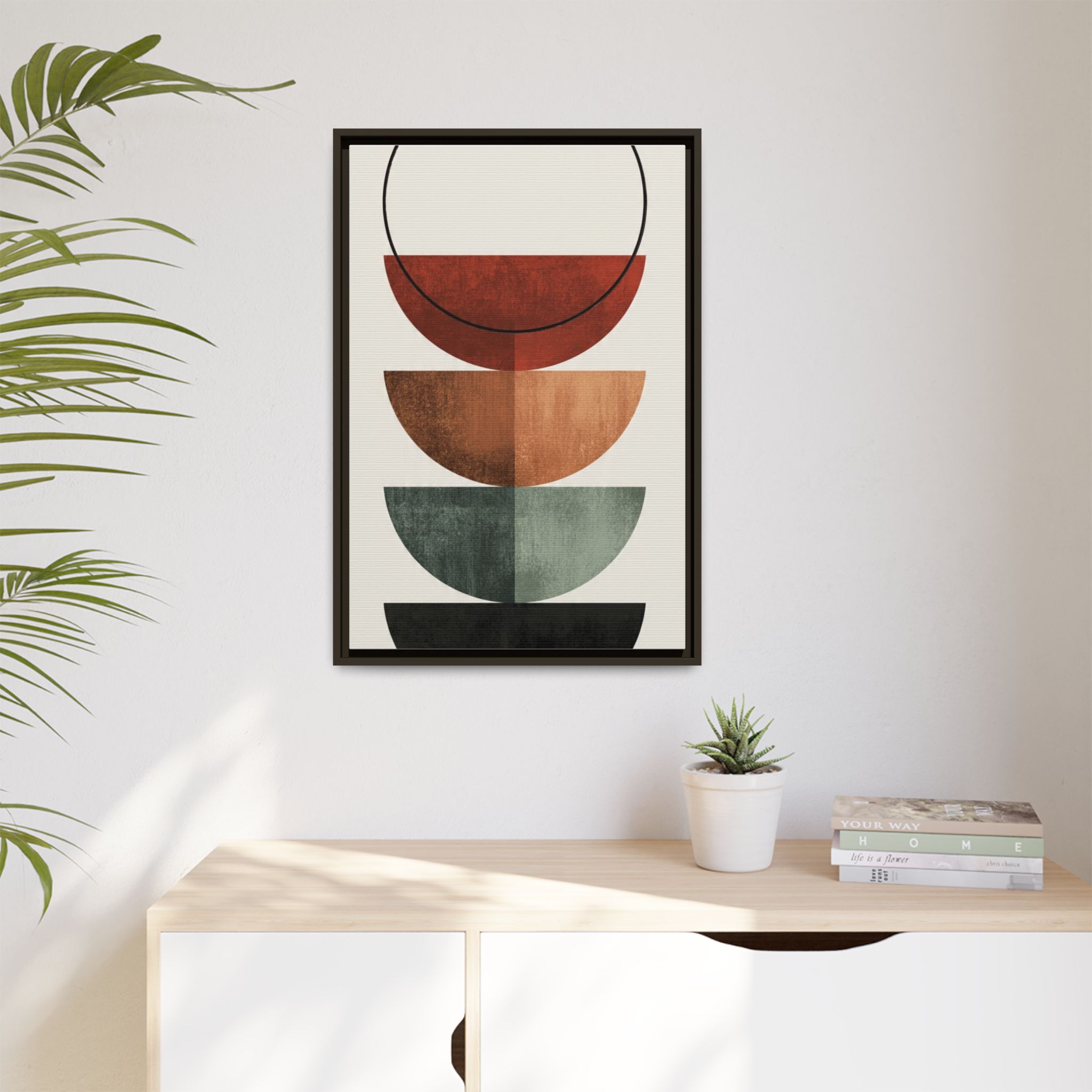 Abstract Stacked Semi-Circles Framed Canvas Wall Art — Mid-Century Modern Geometric Print - Image 143