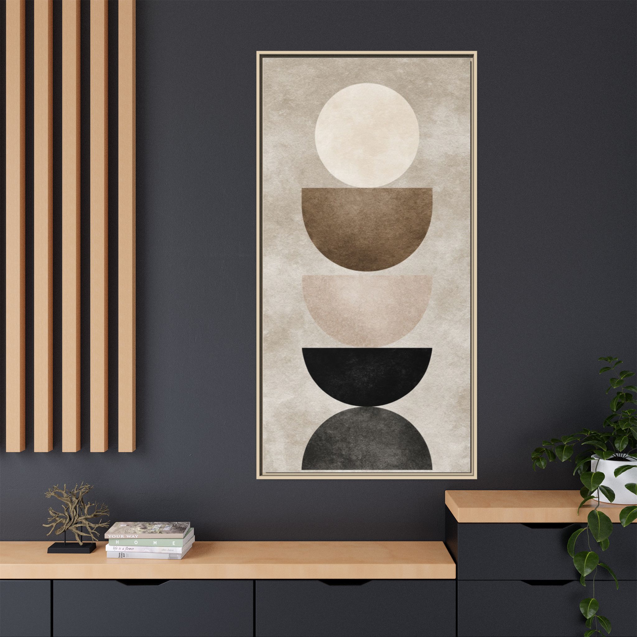 Abstract Neutral Geometric Canvas Print — Stacked Circles Framed Wall Art - Image 96
