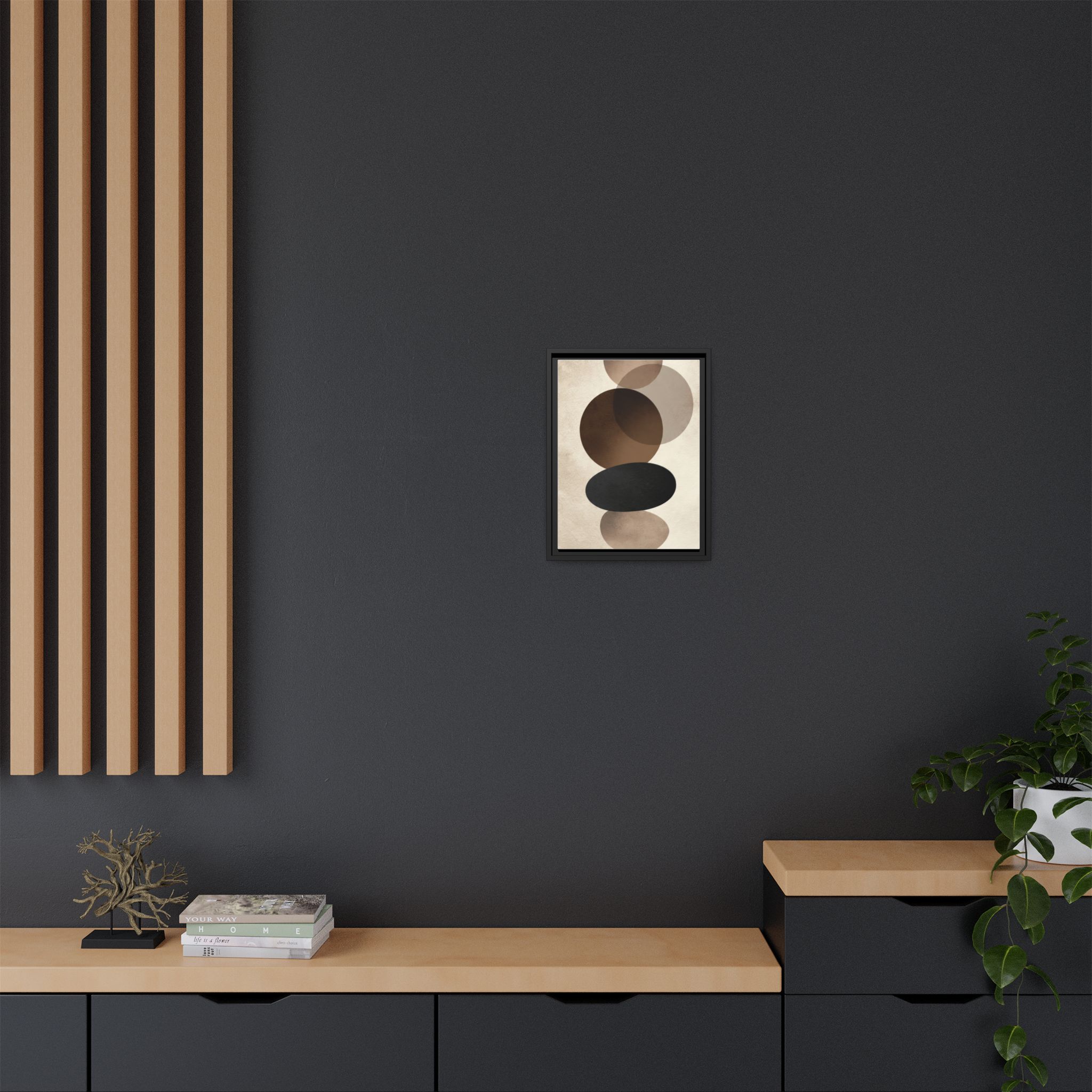 Framed Abstract Circles Matte Canvas Print — Neutral Mid-Century Wall Art - Image 72