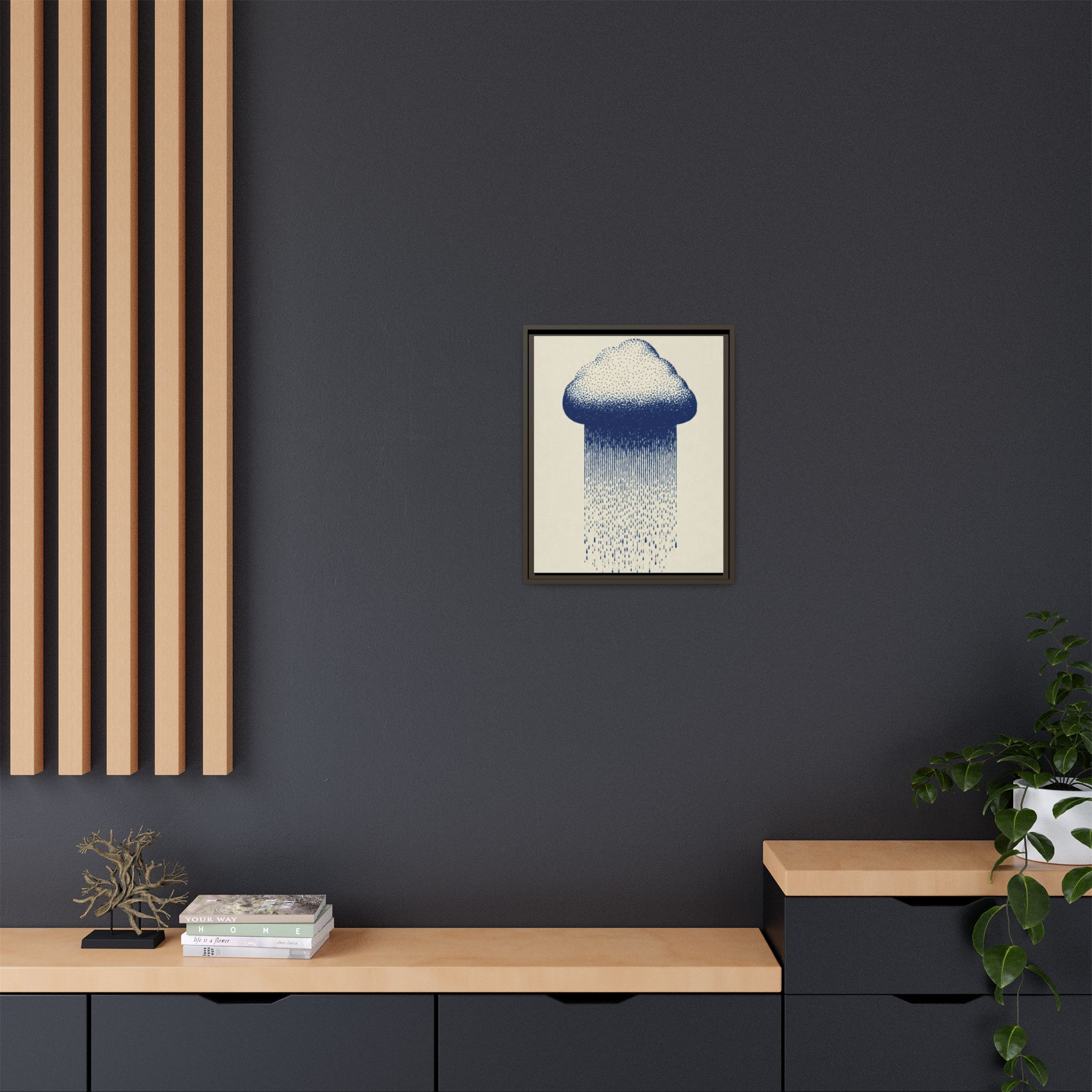 Framed Canvas Wall Art — Blue Rain Cloud Minimalist Print - Image 172