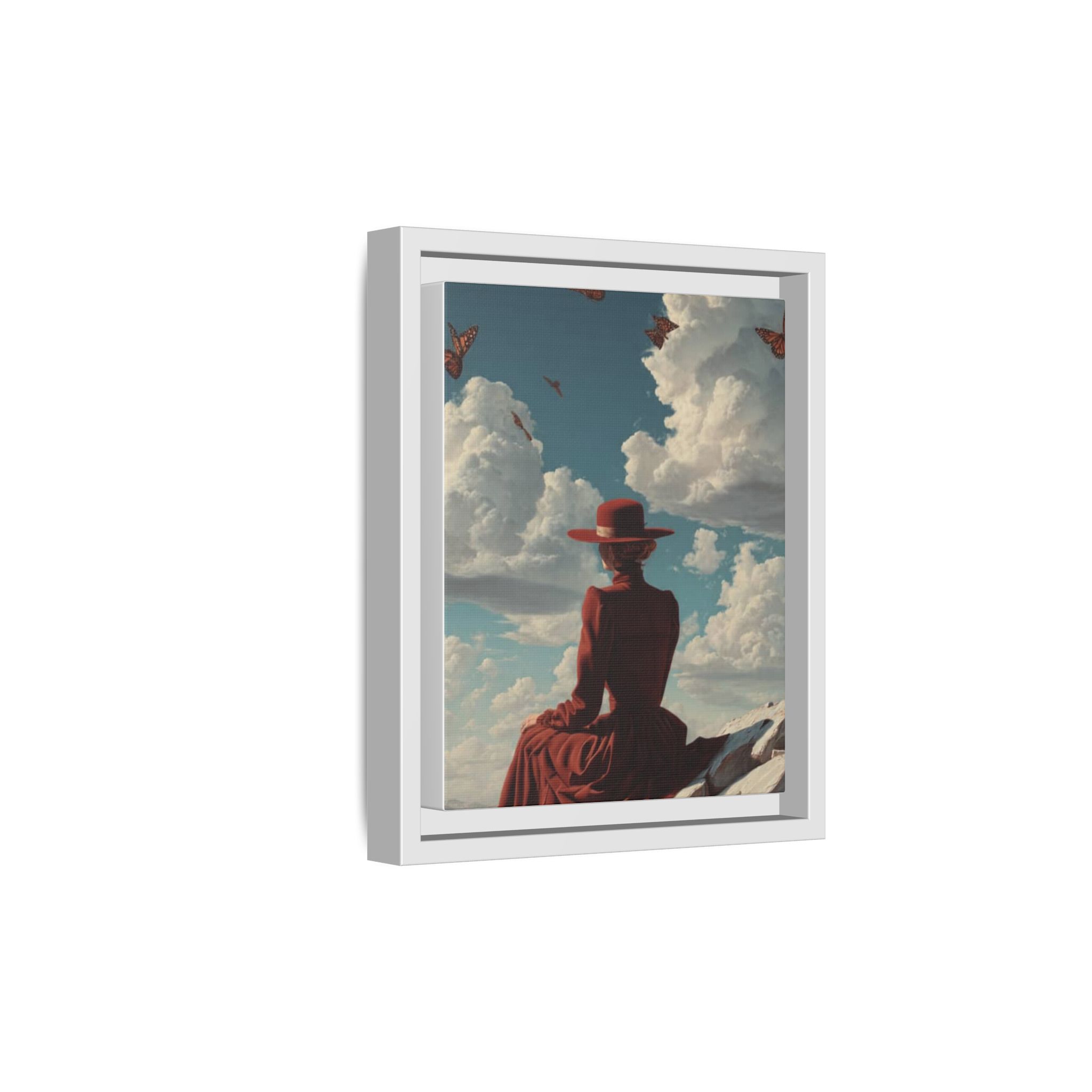 Framed Matte Canvas: Woman in Red Dress Sunset Sky Wall Art - Image 170