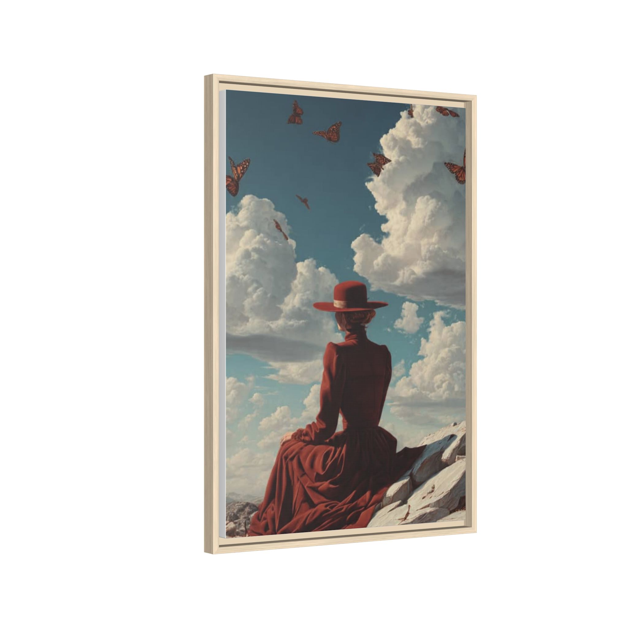 Framed Matte Canvas: Woman in Red Dress Sunset Sky Wall Art - Image 150