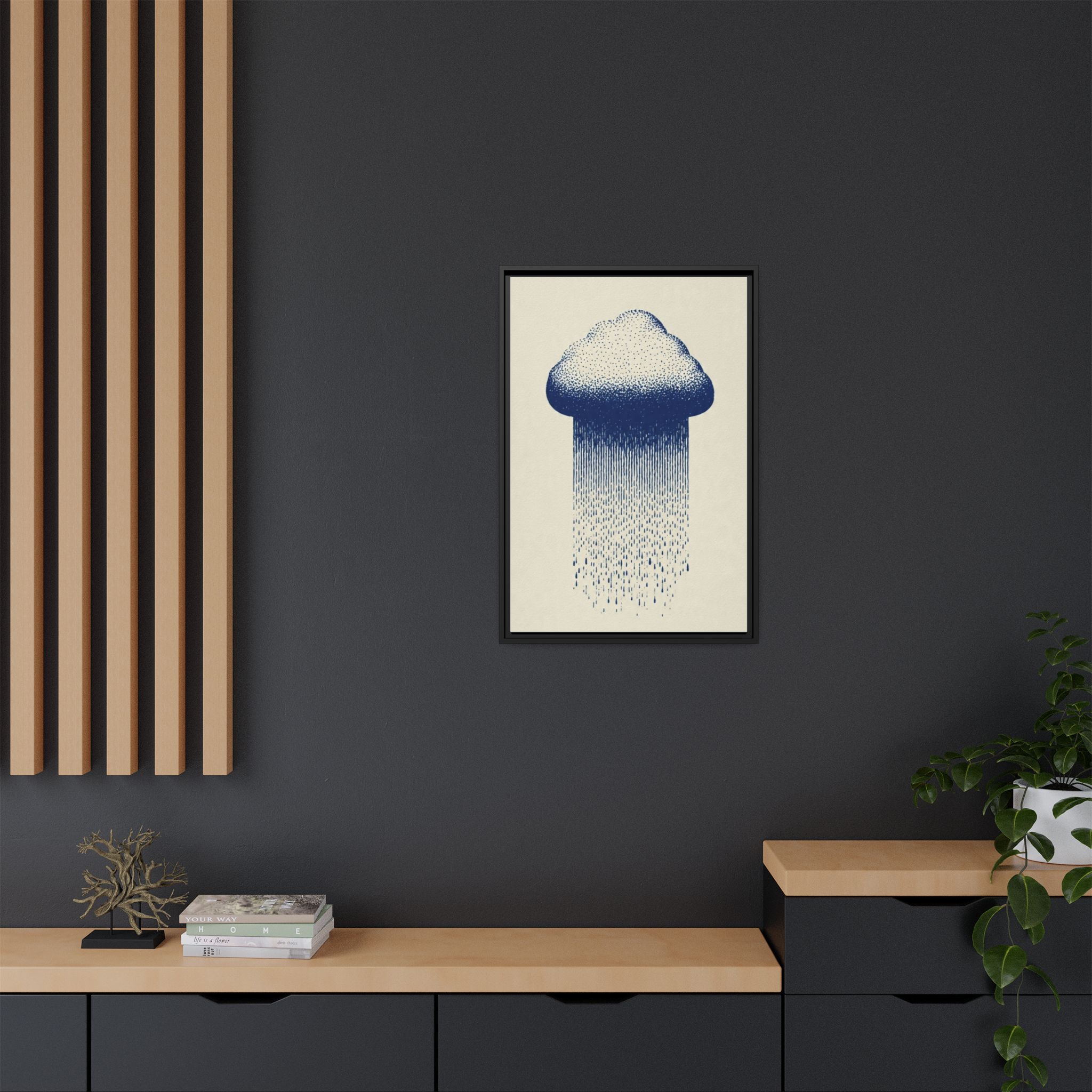 Framed Canvas Wall Art — Blue Rain Cloud Minimalist Print - Image 132