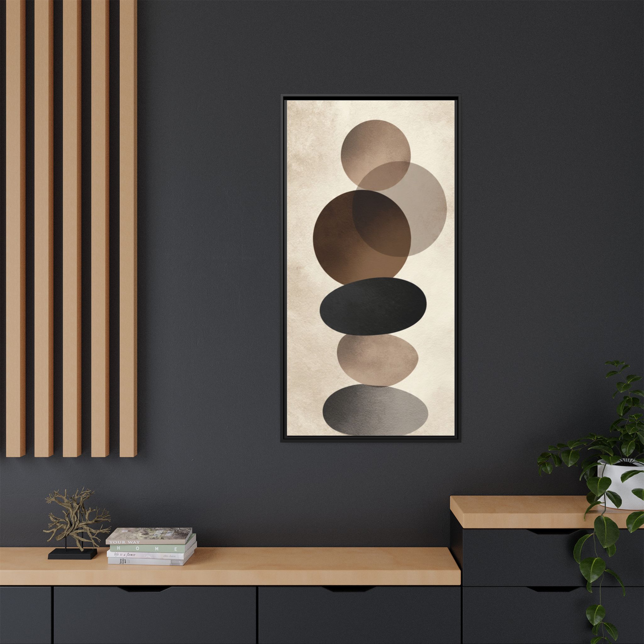 Framed Abstract Circles Matte Canvas Print — Neutral Mid-Century Wall Art - Image 8