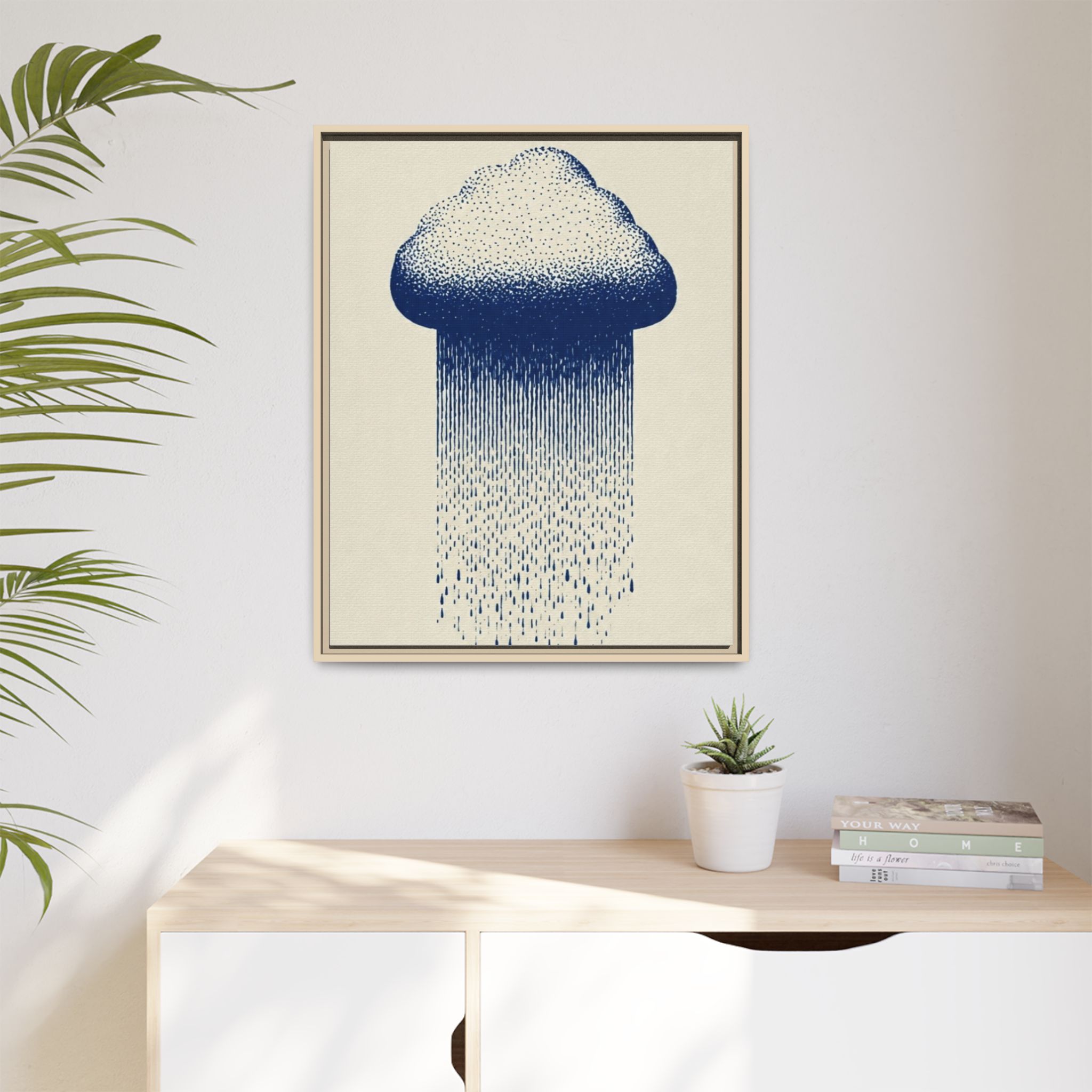 Framed Canvas Wall Art — Blue Rain Cloud Minimalist Print - Image 183