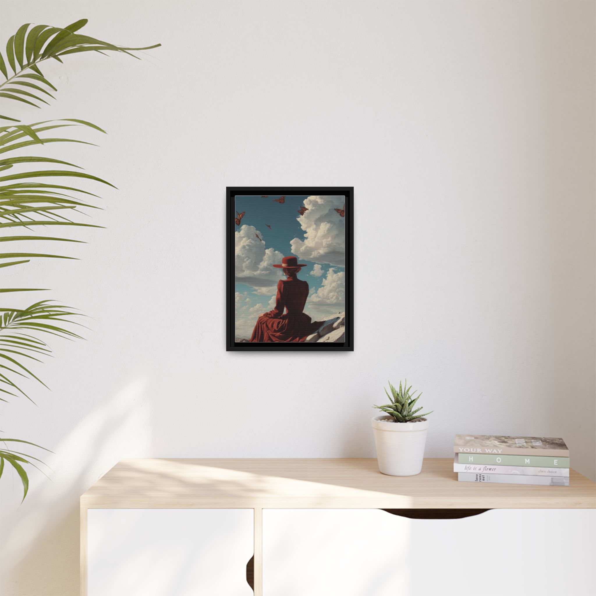 Framed Matte Canvas: Woman in Red Dress Sunset Sky Wall Art - Image 87