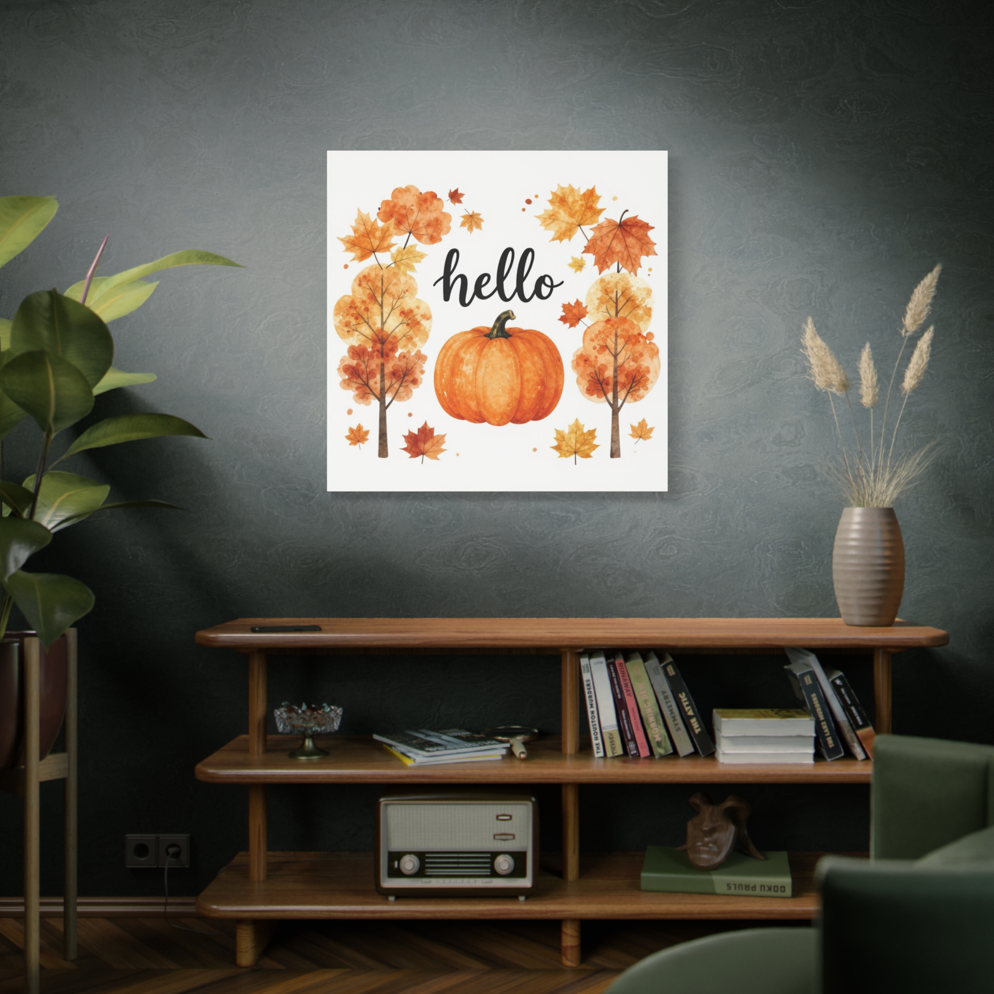 Hello Pumpkin Fall Canvas Wall Art — Autumn Pumpkin & Leaves Stretched Matte Canvas - Image 10