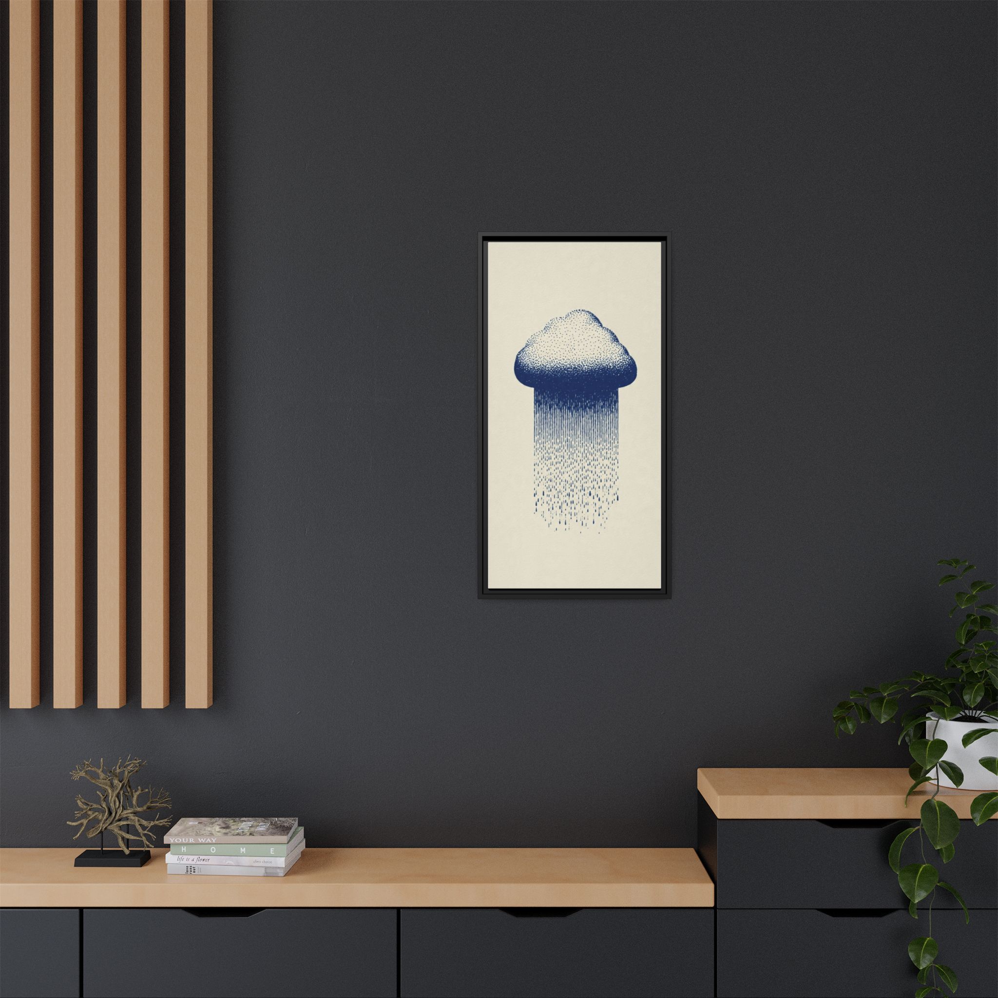 Framed Canvas Wall Art — Blue Rain Cloud Minimalist Print - Image 212