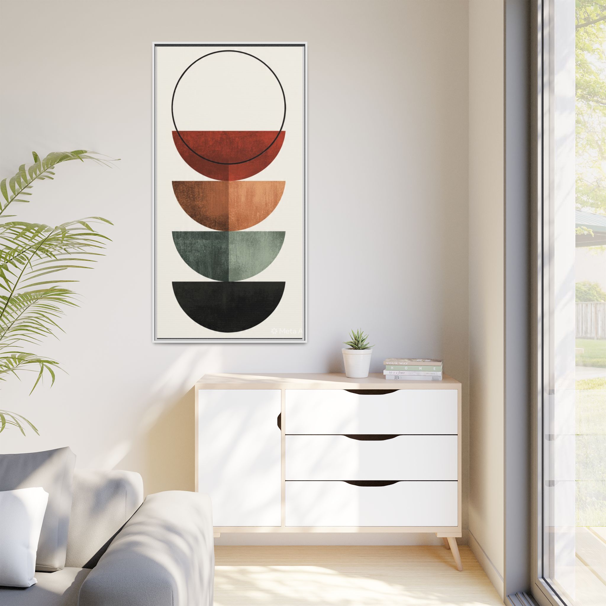 Abstract Stacked Semi-Circles Framed Canvas Wall Art — Mid-Century Modern Geometric Print - Image 39
