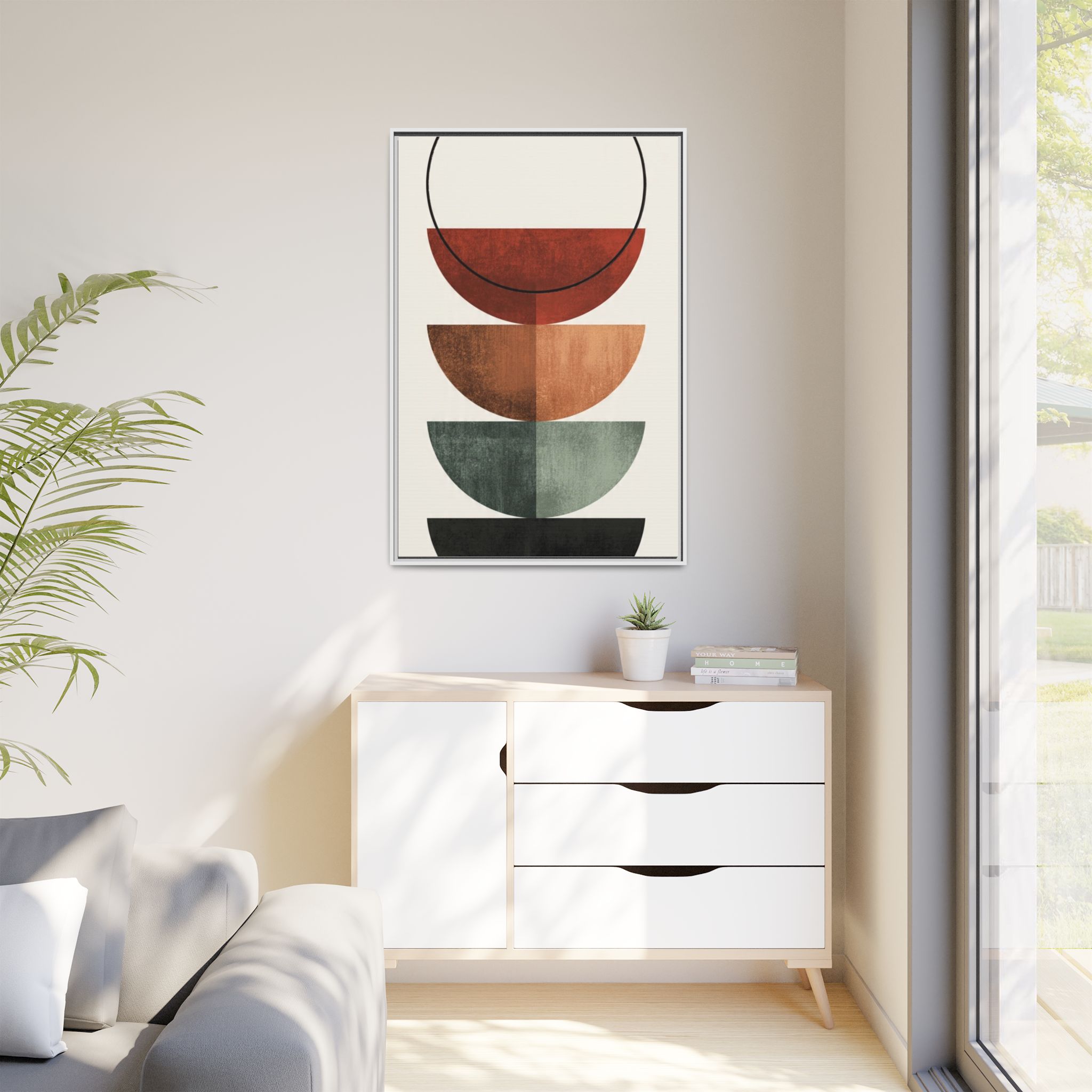 Abstract Stacked Semi-Circles Framed Canvas Wall Art — Mid-Century Modern Geometric Print - Image 103