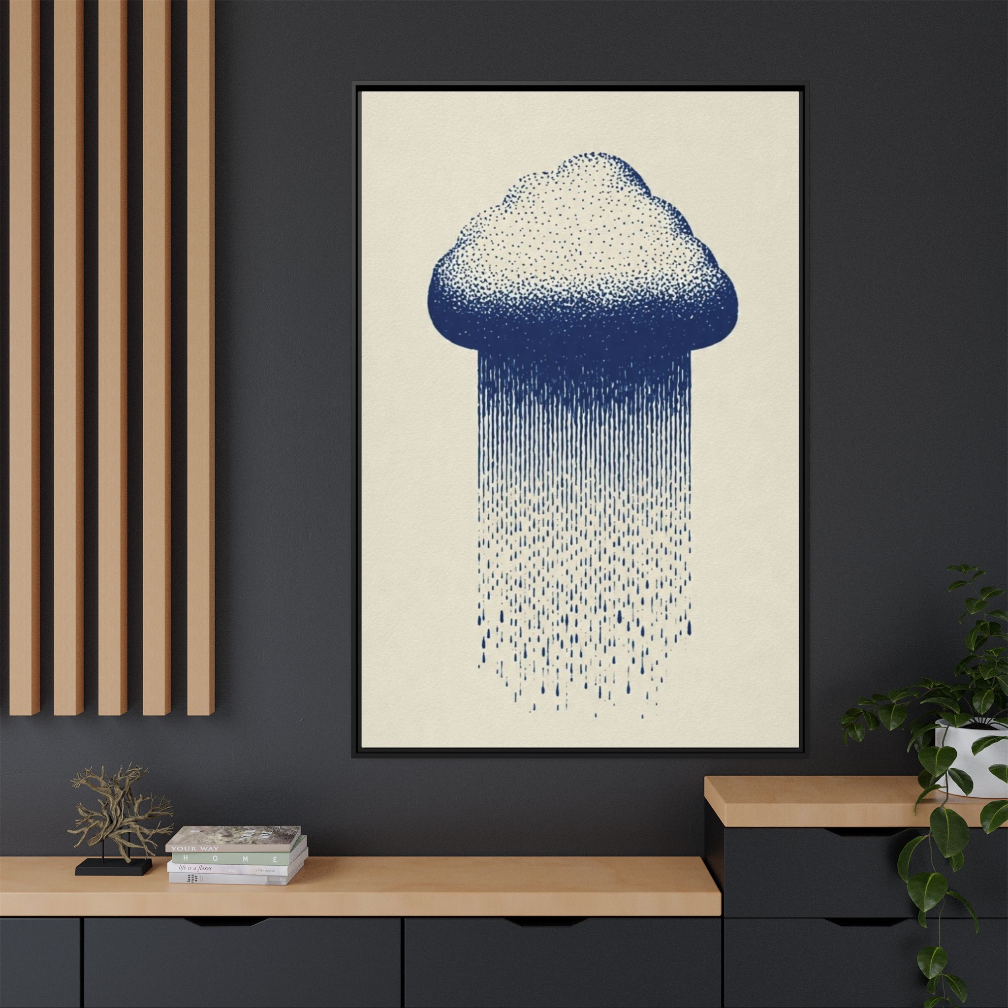 Framed Canvas Wall Art — Blue Rain Cloud Minimalist Print - Image 60