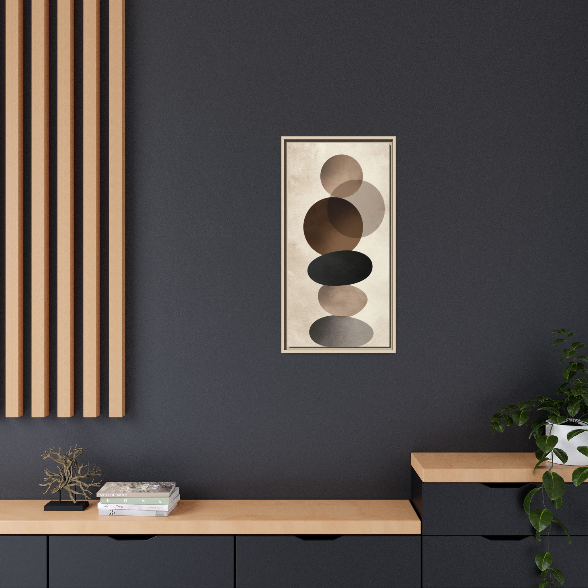 Framed Abstract Circles Matte Canvas Print — Neutral Mid-Century Wall Art - Image 172