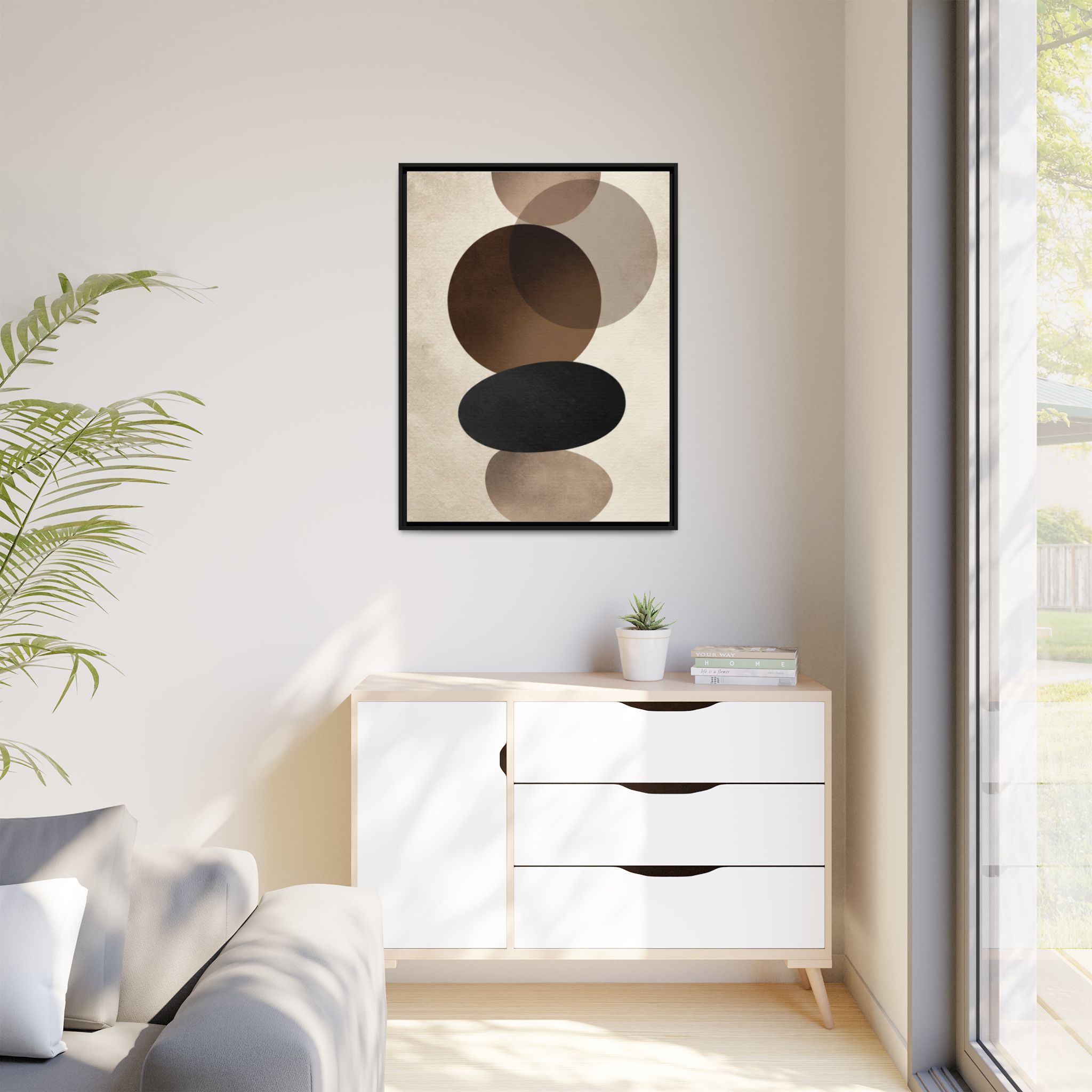 Framed Abstract Circles Matte Canvas Print — Neutral Mid-Century Wall Art - Image 31