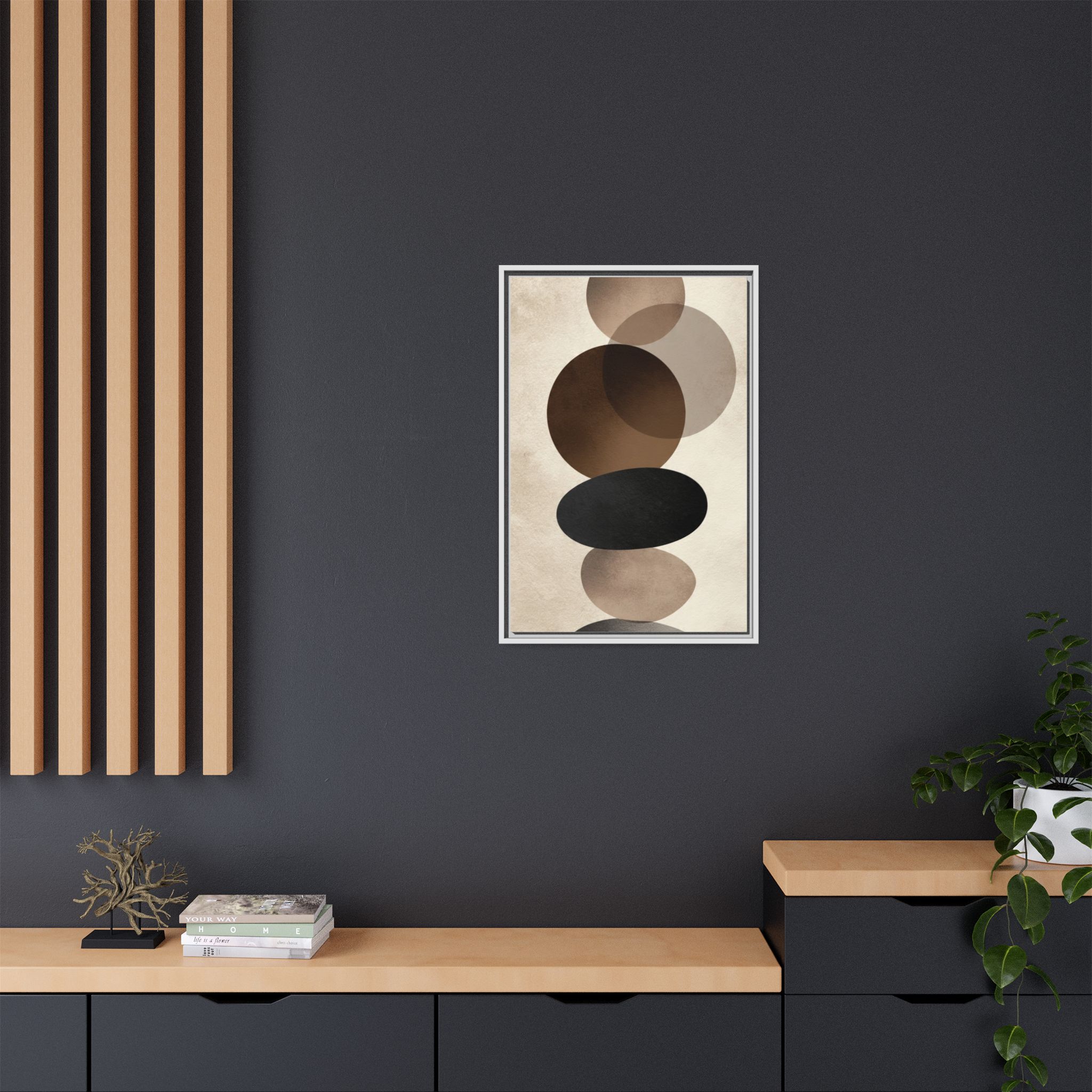 Framed Abstract Circles Matte Canvas Print — Neutral Mid-Century Wall Art - Image 140