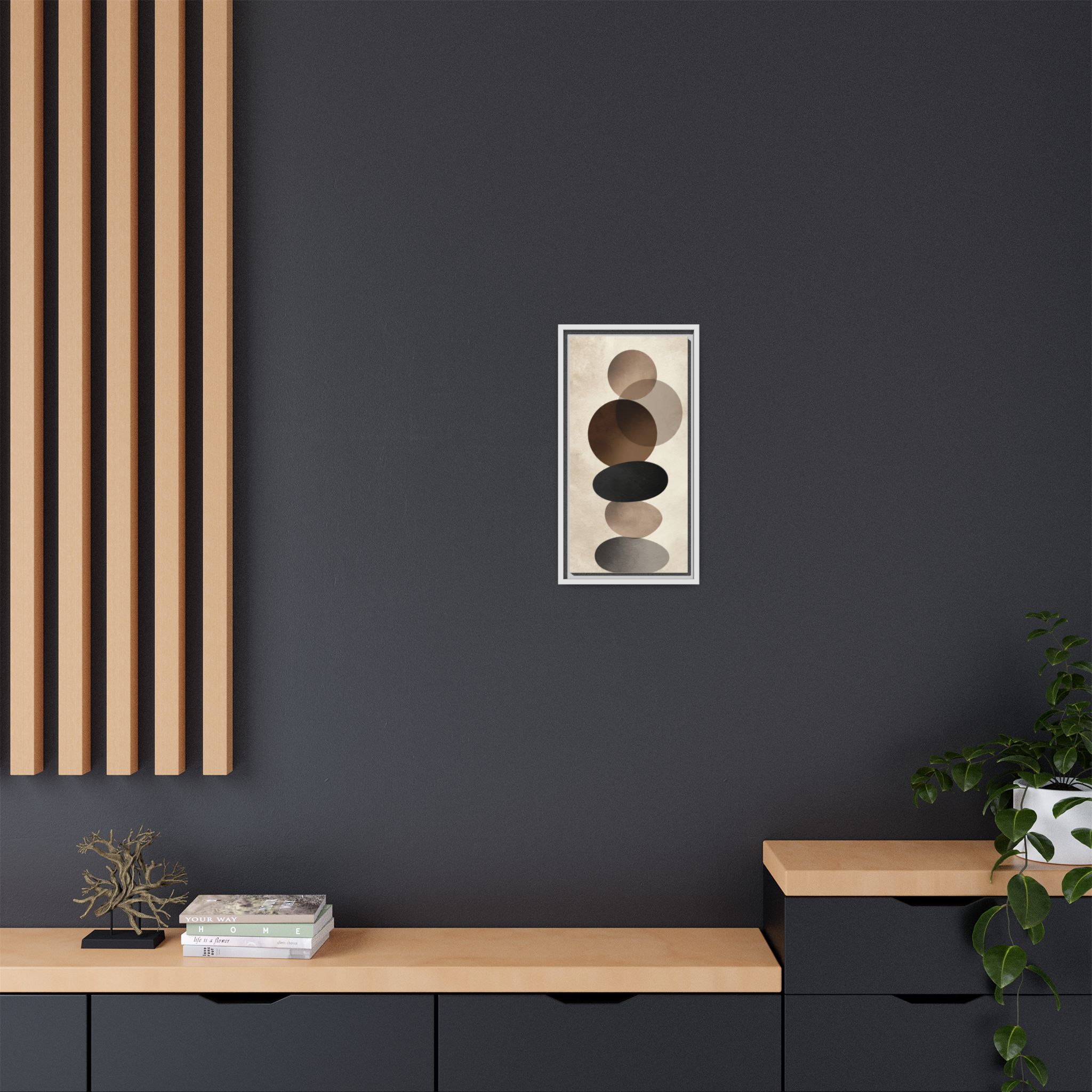 Framed Abstract Circles Matte Canvas Print — Neutral Mid-Century Wall Art - Image 84