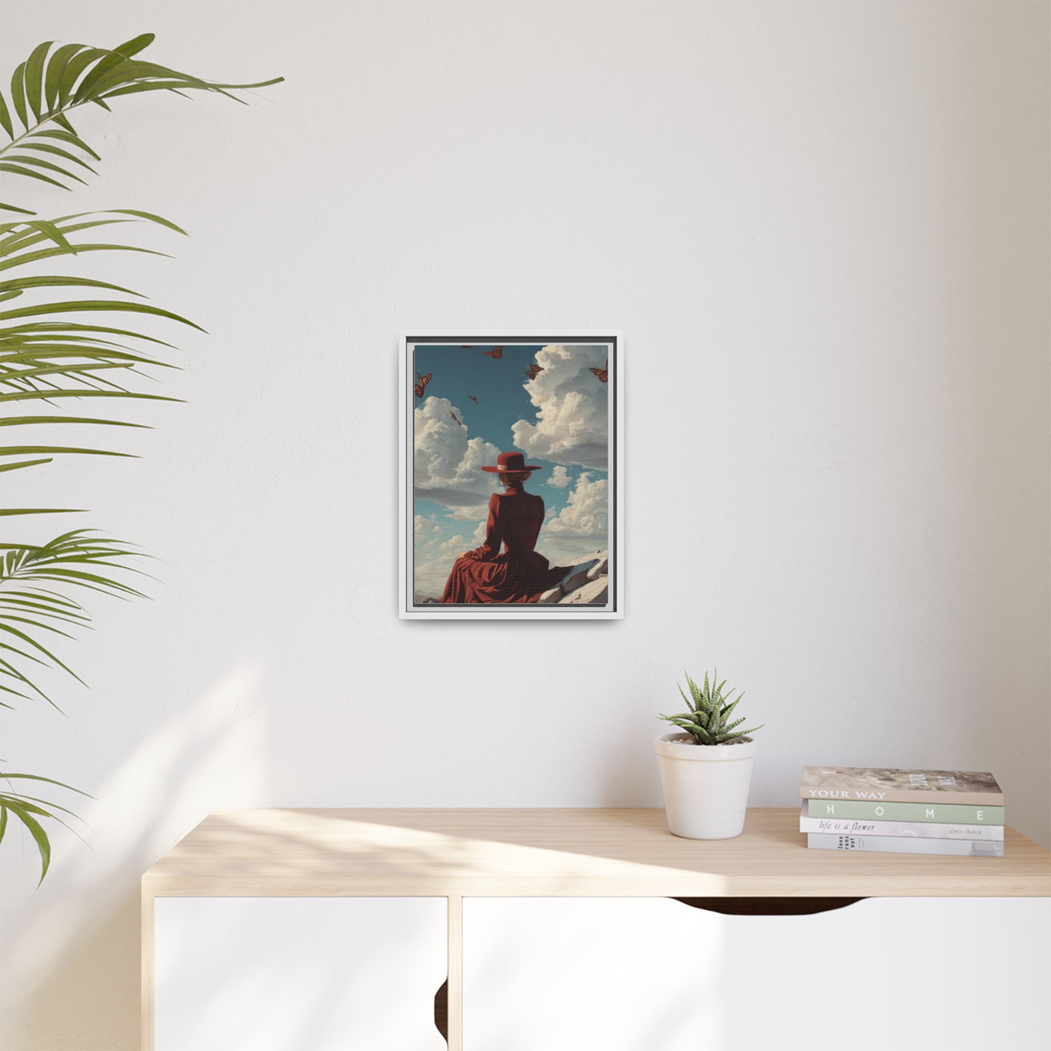 Framed Matte Canvas: Woman in Red Dress Sunset Sky Wall Art - Image 83