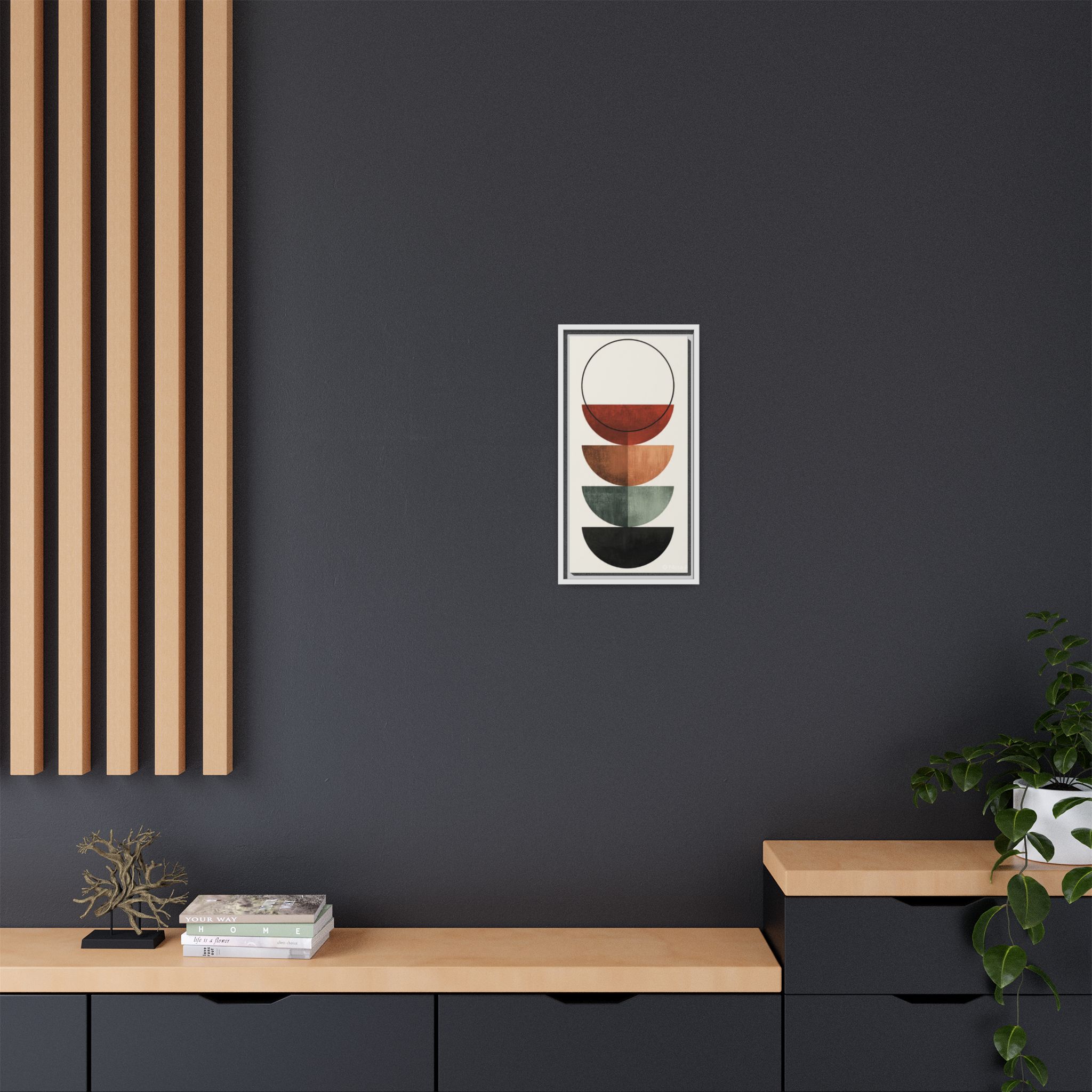 Abstract Stacked Semi-Circles Framed Canvas Wall Art — Mid-Century Modern Geometric Print - Image 84