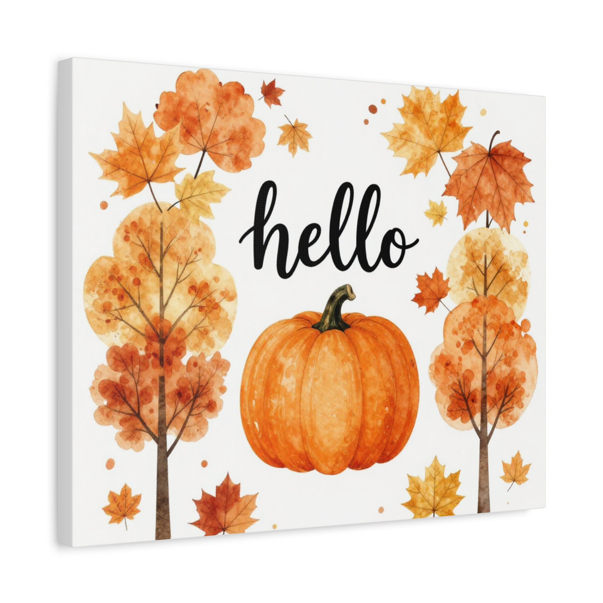 Hello Pumpkin Fall Canvas Wall Art — Autumn Pumpkin & Leaves Stretched Matte Canvas - Image 5