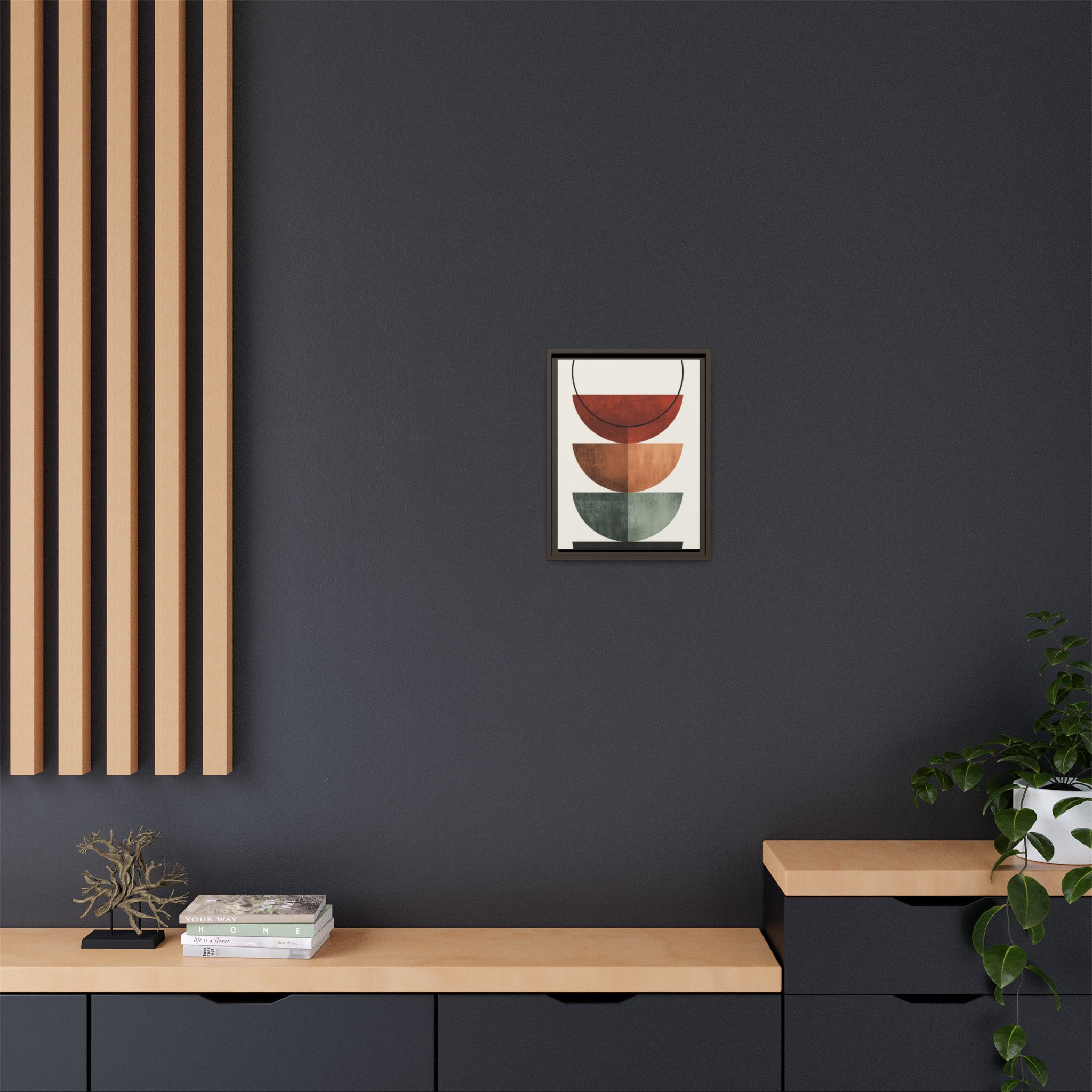 Abstract Stacked Semi-Circles Framed Canvas Wall Art — Mid-Century Modern Geometric Print - Image 76