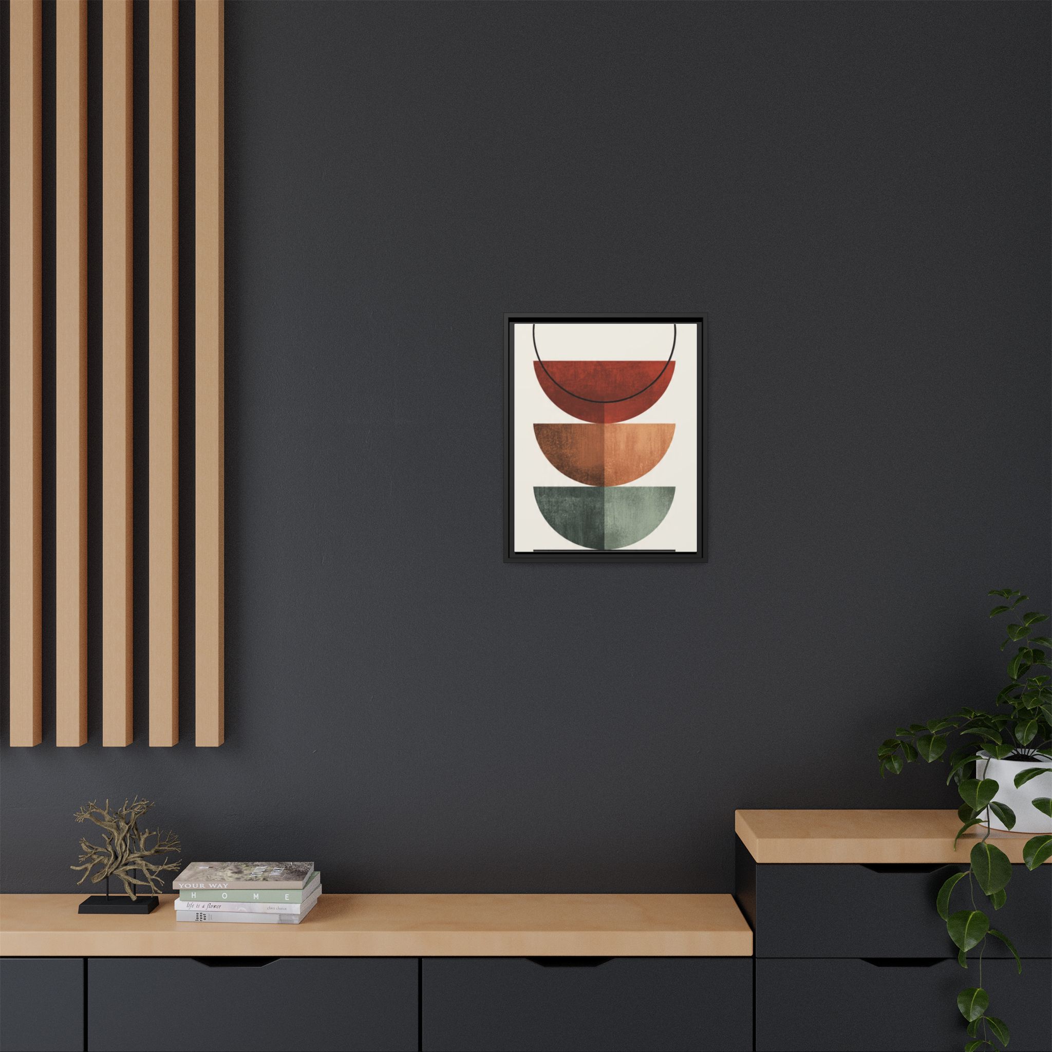 Abstract Stacked Semi-Circles Framed Canvas Wall Art — Mid-Century Modern Geometric Print - Image 176