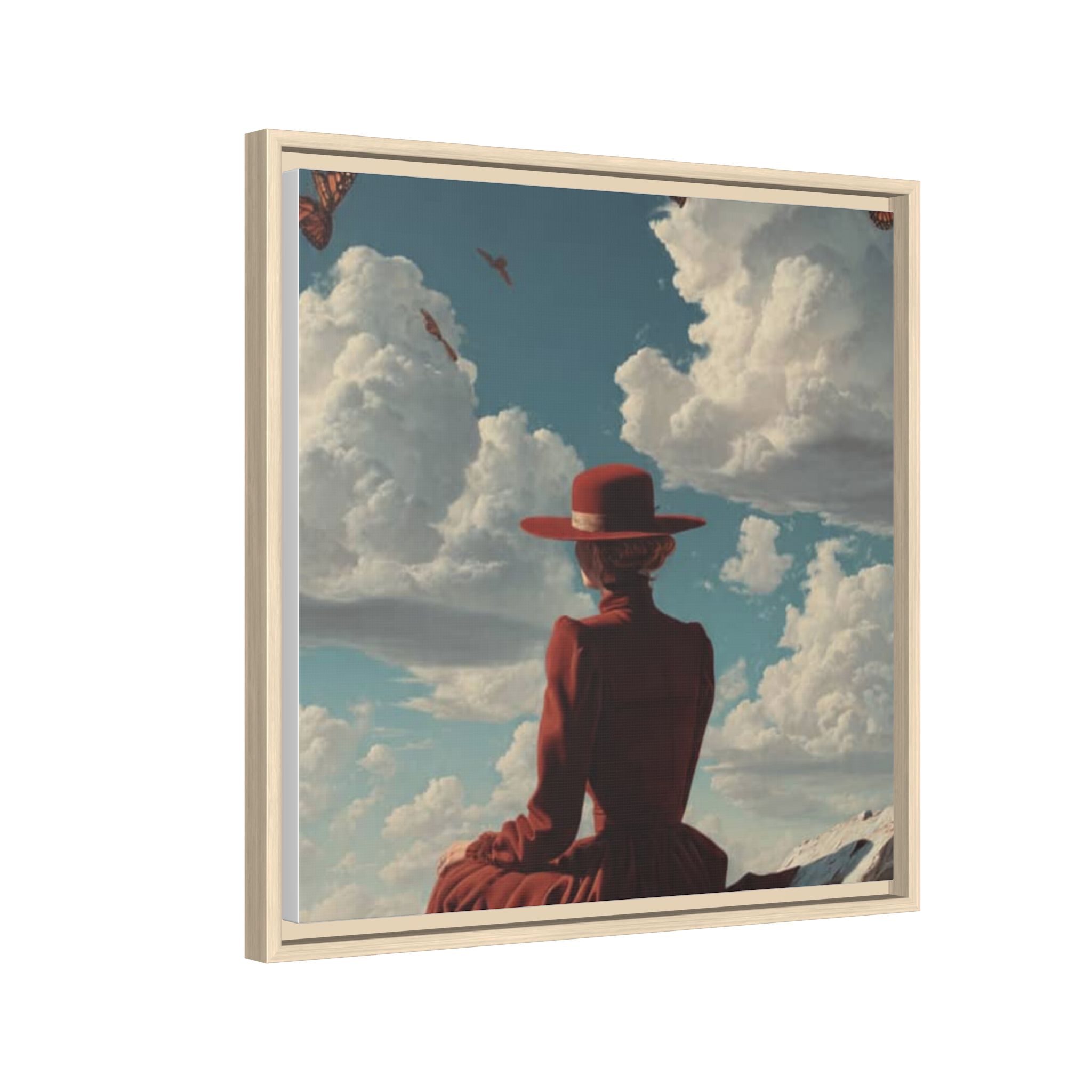 Framed Matte Canvas: Woman in Red Dress Sunset Sky Wall Art - Image 186