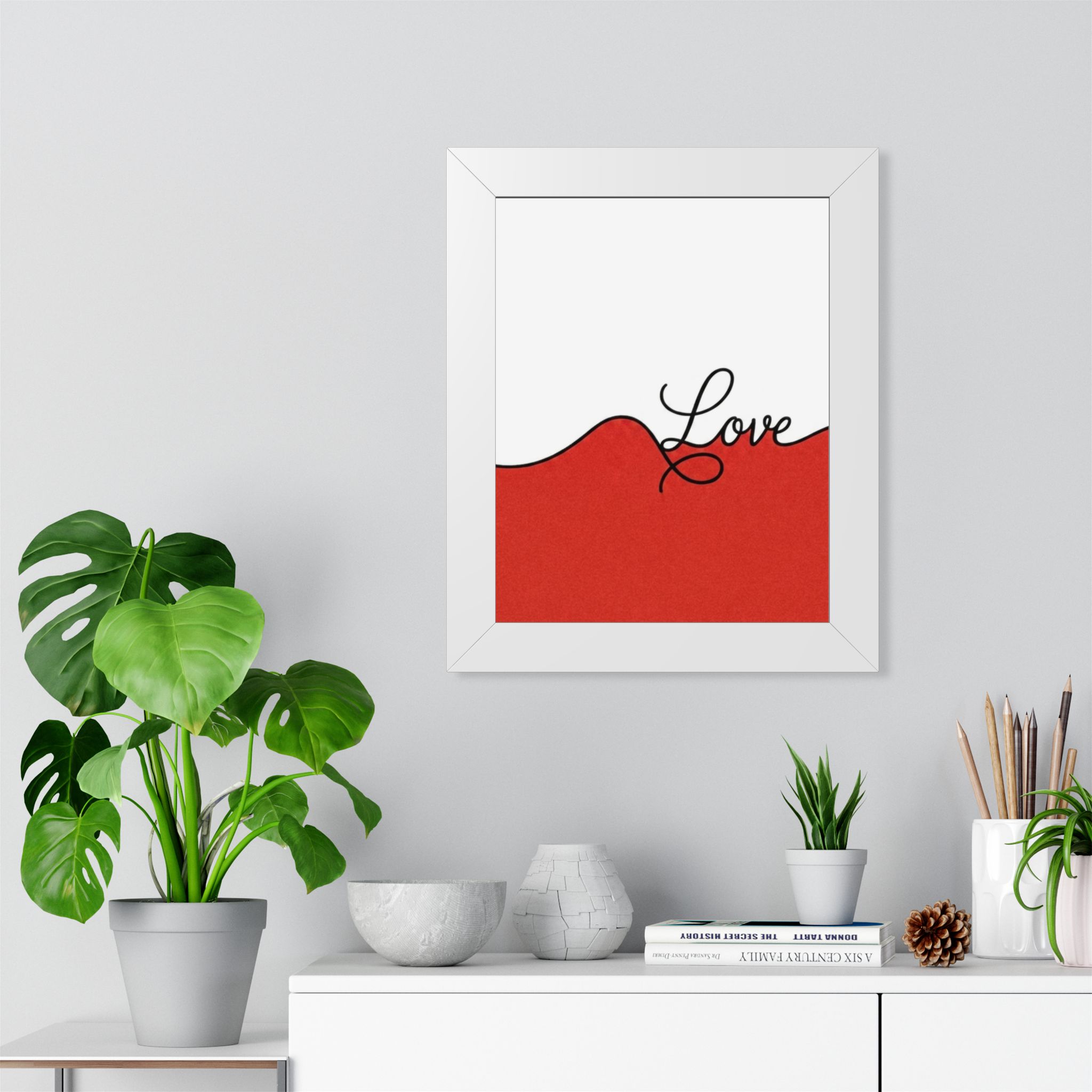 Love Framed Poster — Minimal Red Wave Wall Art