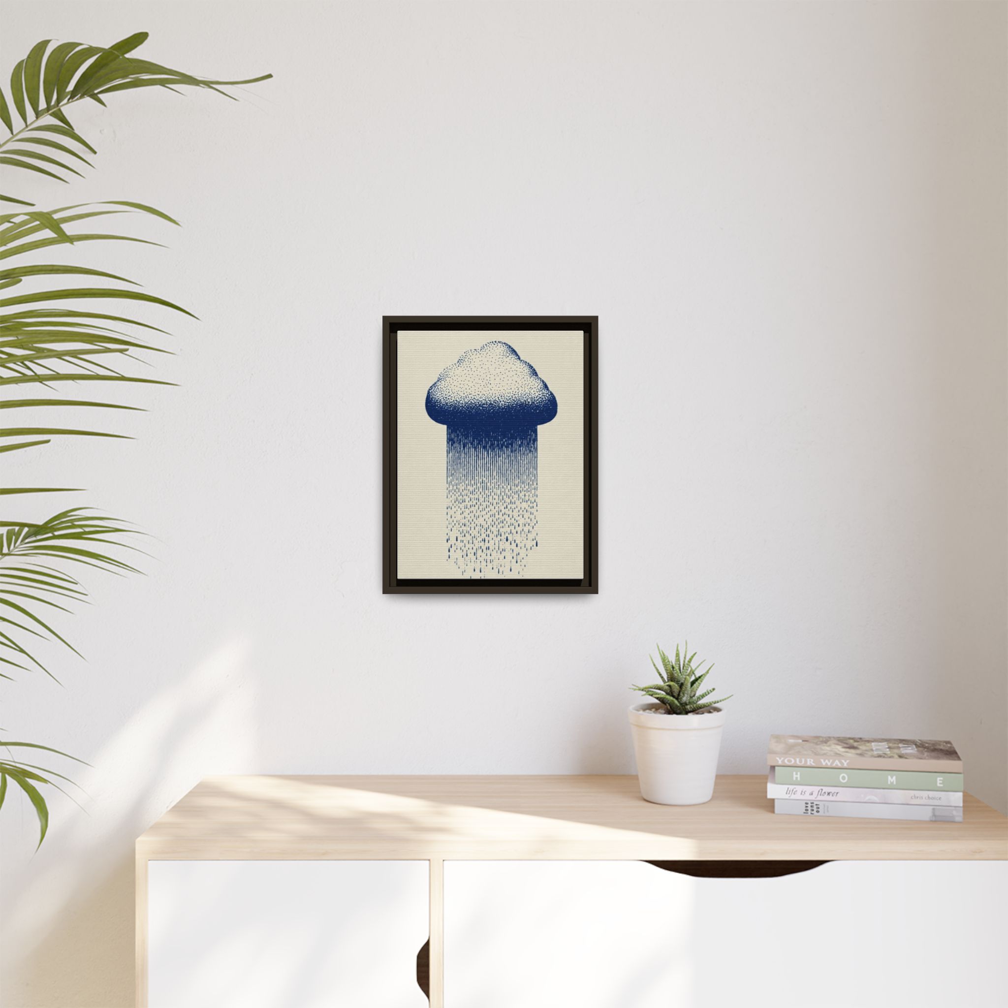 Framed Canvas Wall Art — Blue Rain Cloud Minimalist Print - Image 75