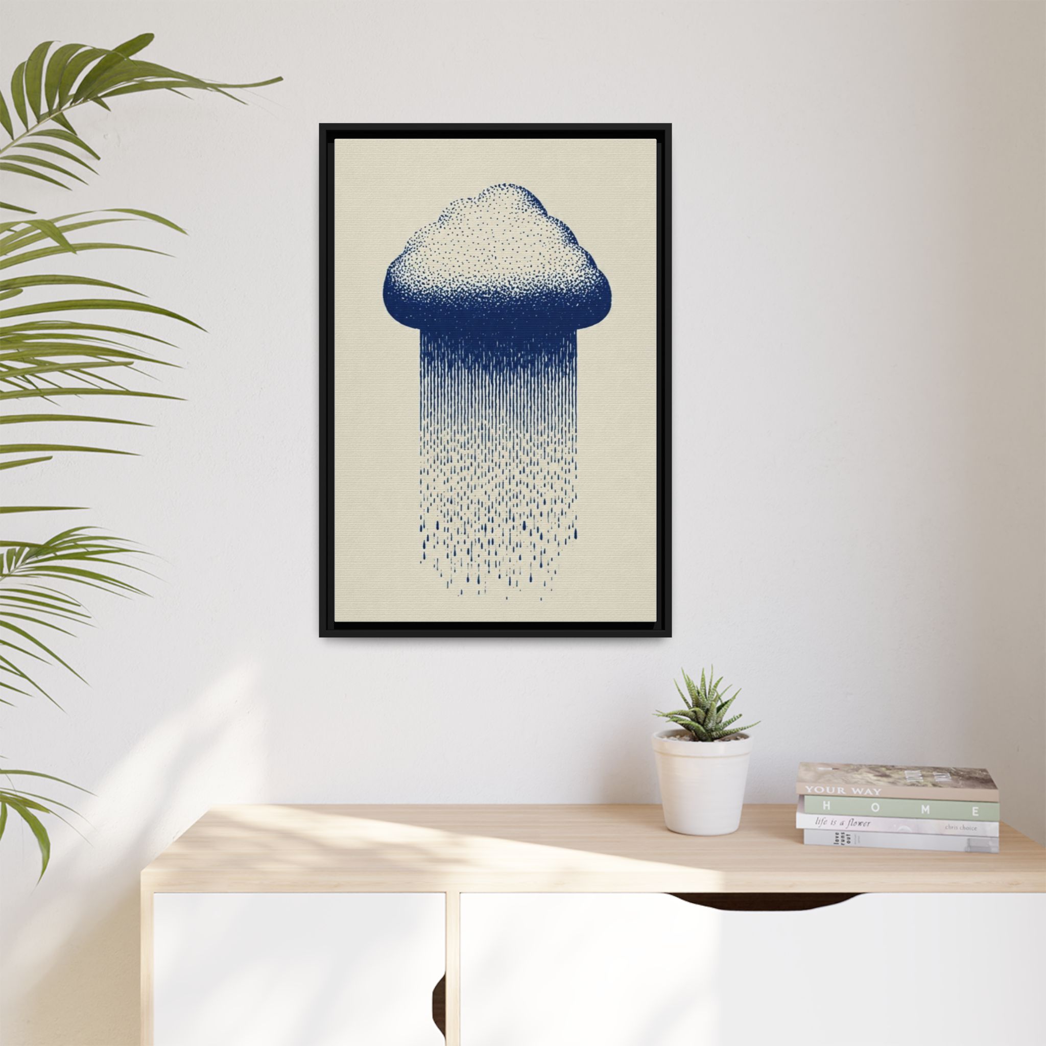 Framed Canvas Wall Art — Blue Rain Cloud Minimalist Print - Image 131