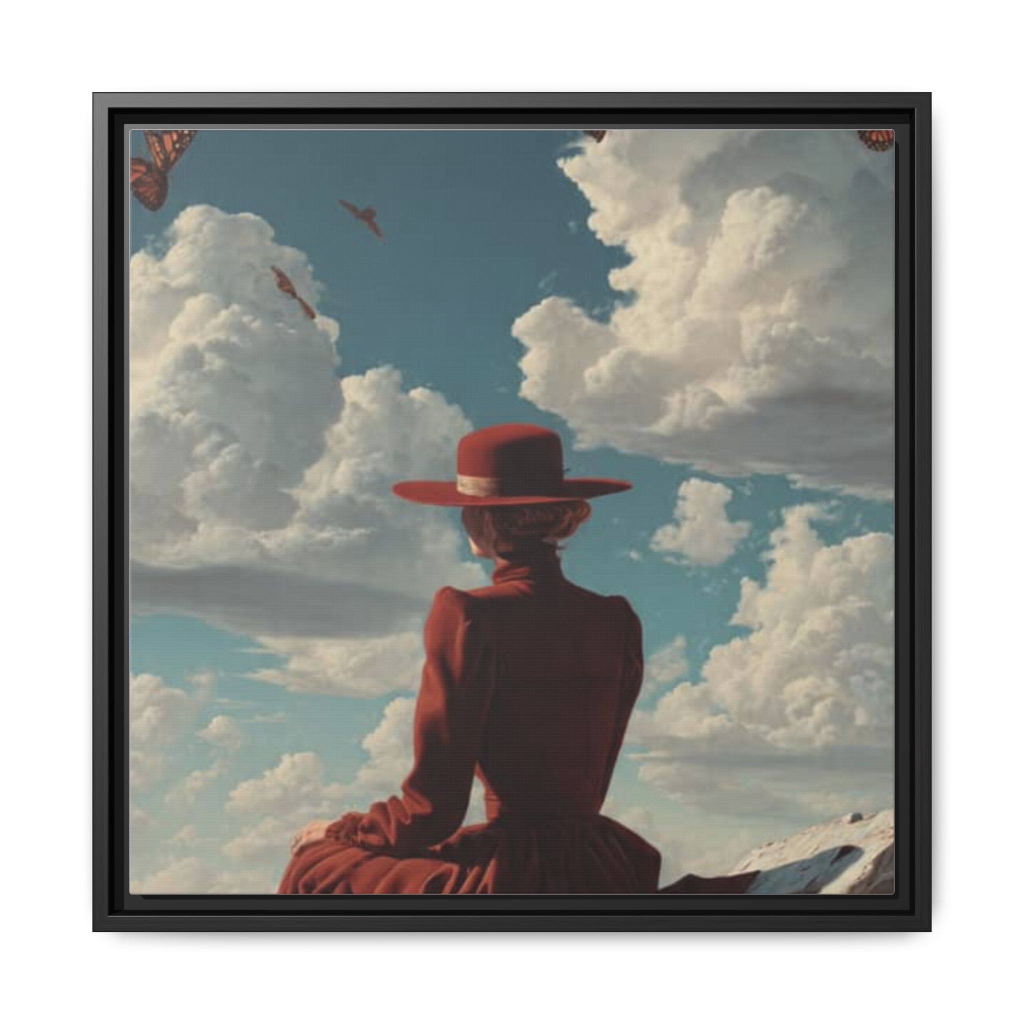 Framed Matte Canvas: Woman in Red Dress Sunset Sky Wall Art - Image 177