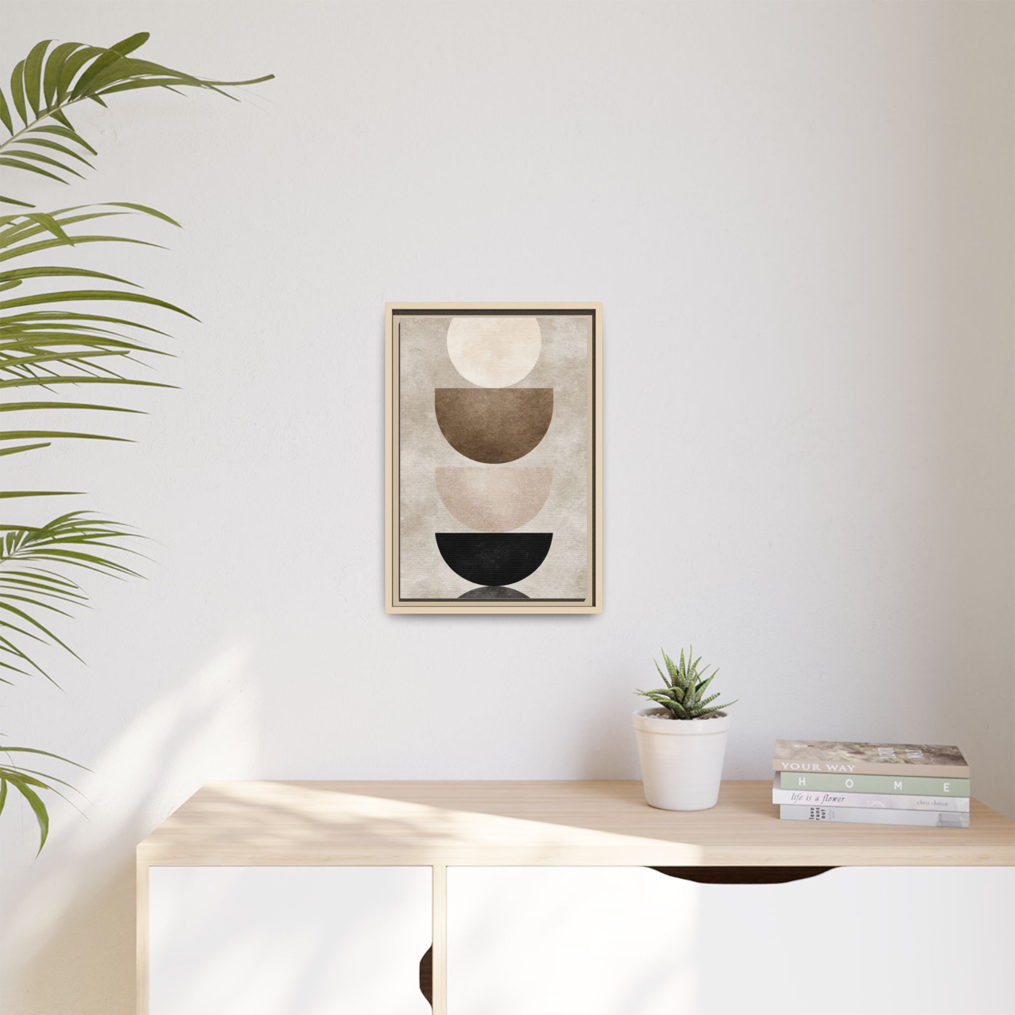 Abstract Neutral Geometric Canvas Print — Stacked Circles Framed Wall Art - Image 167