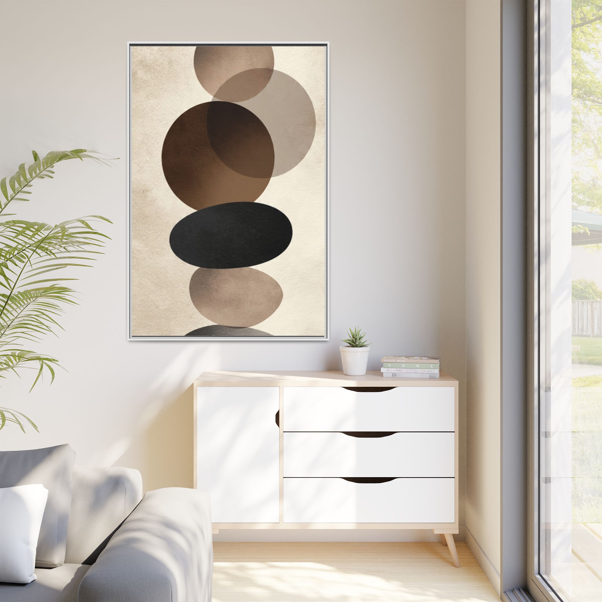 Framed Abstract Circles Matte Canvas Print — Neutral Mid-Century Wall Art - Image 55