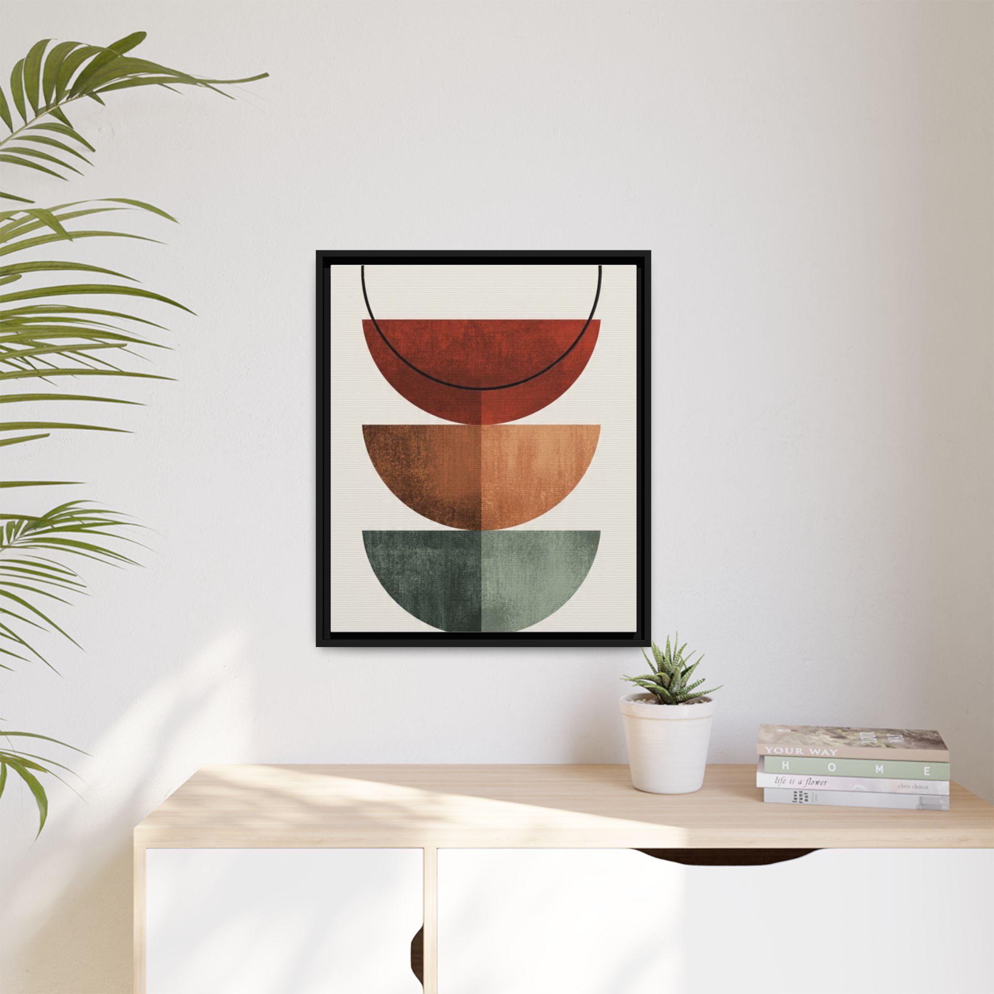 Abstract Stacked Semi-Circles Framed Canvas Wall Art — Mid-Century Modern Geometric Print - Image 235