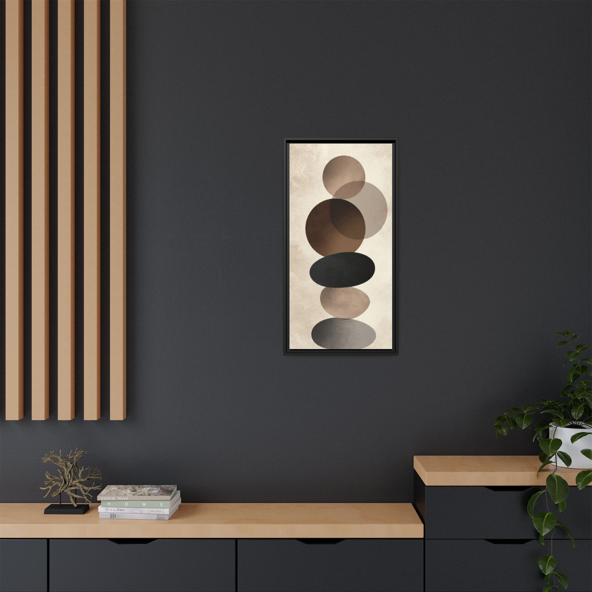 Framed Abstract Circles Matte Canvas Print — Neutral Mid-Century Wall Art - Image 164