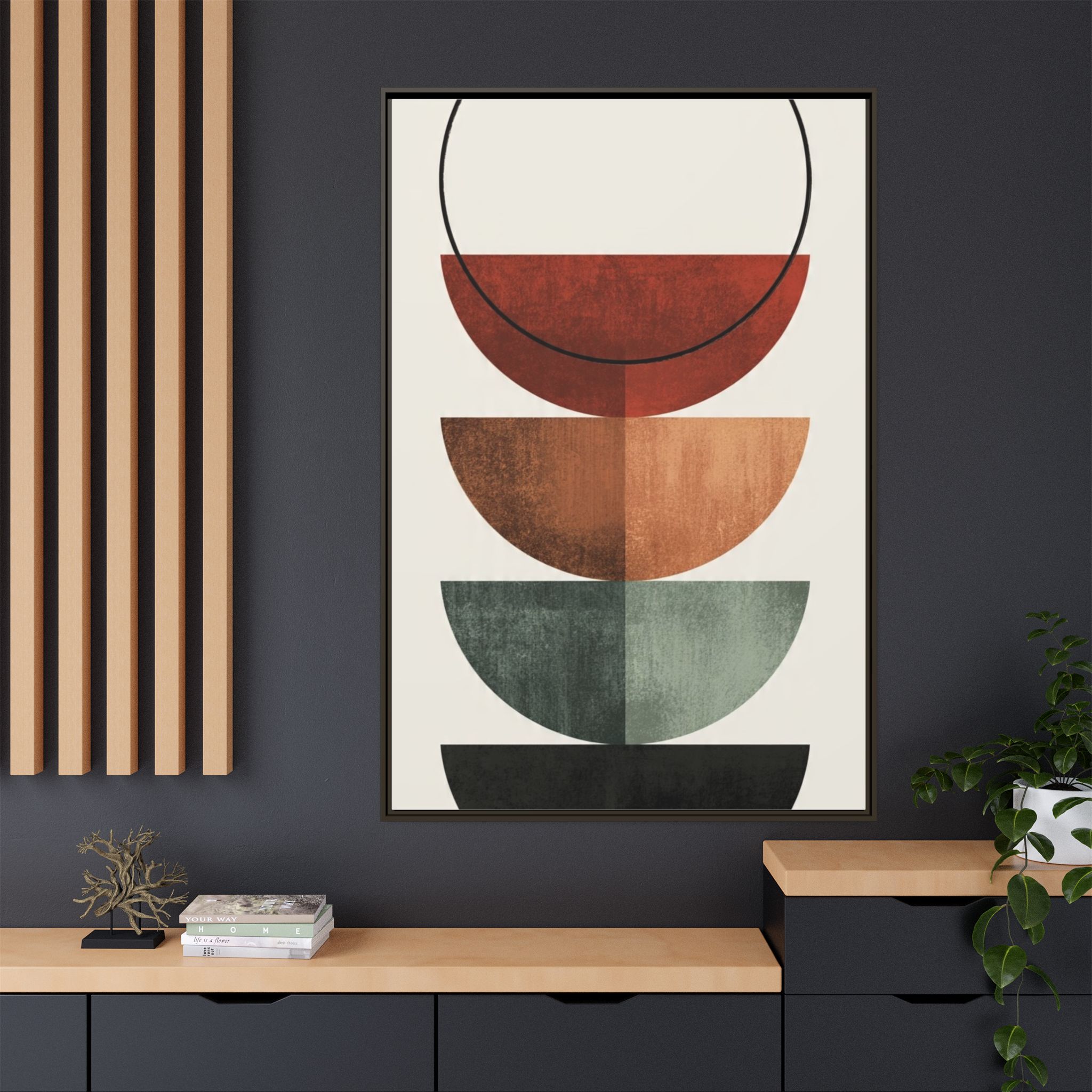 Abstract Stacked Semi-Circles Framed Canvas Wall Art — Mid-Century Modern Geometric Print - Image 52