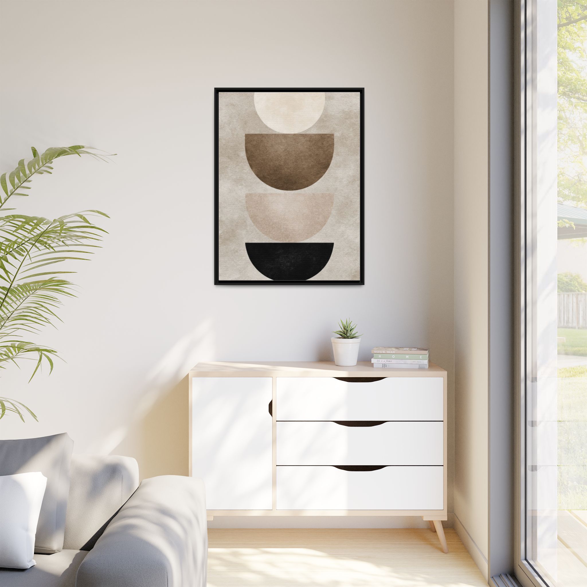Abstract Neutral Geometric Canvas Print — Stacked Circles Framed Wall Art - Image 79