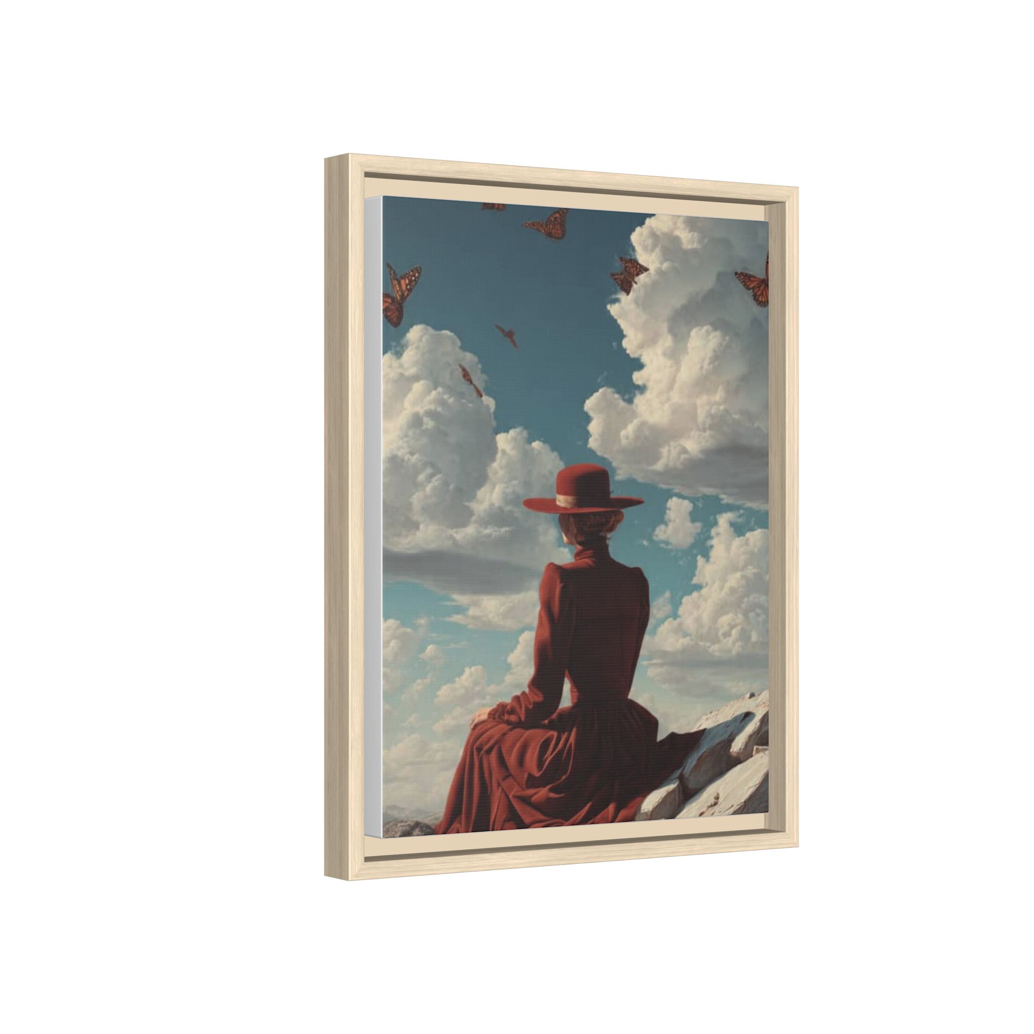 Framed Matte Canvas: Woman in Red Dress Sunset Sky Wall Art - Image 94