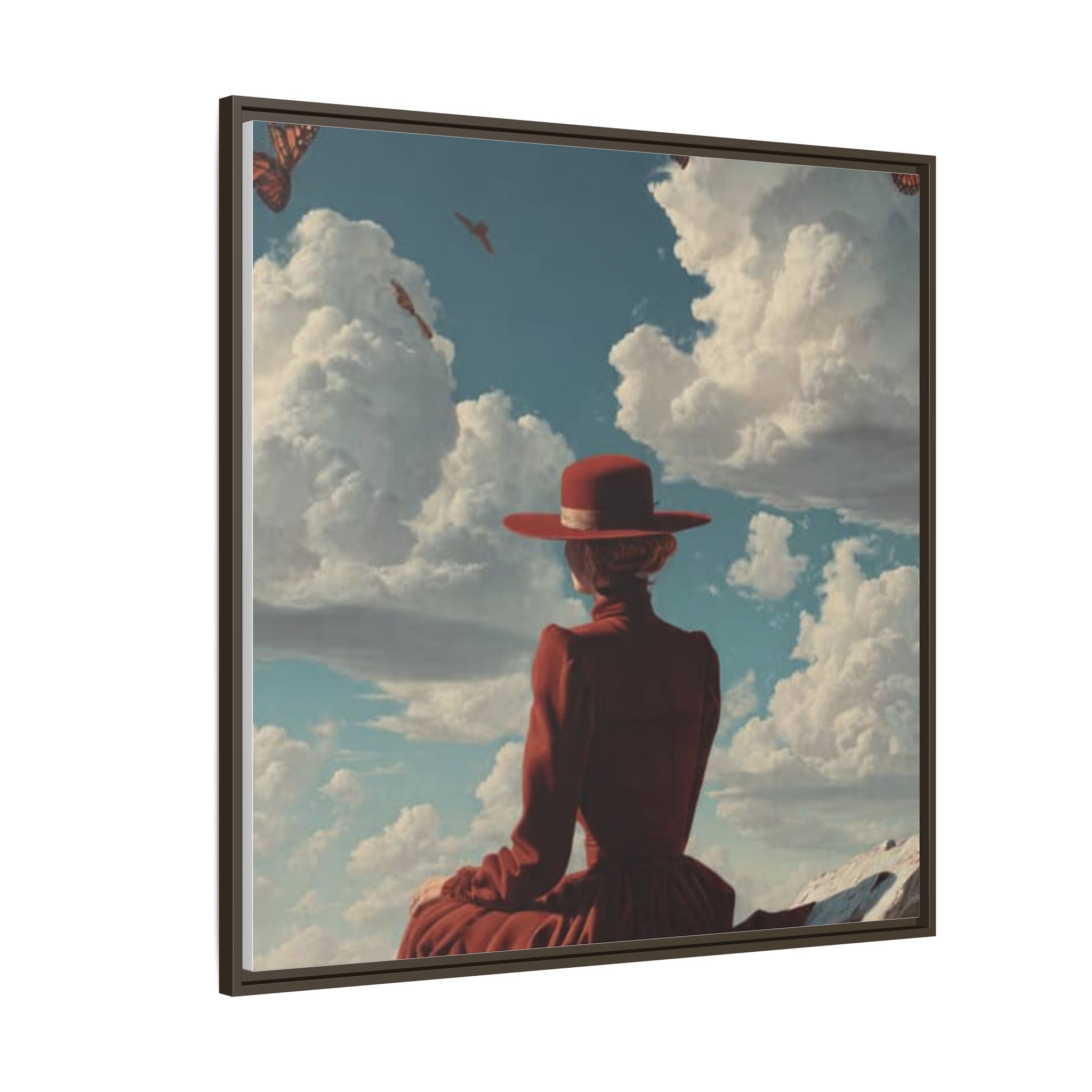 Framed Matte Canvas: Woman in Red Dress Sunset Sky Wall Art - Image 206