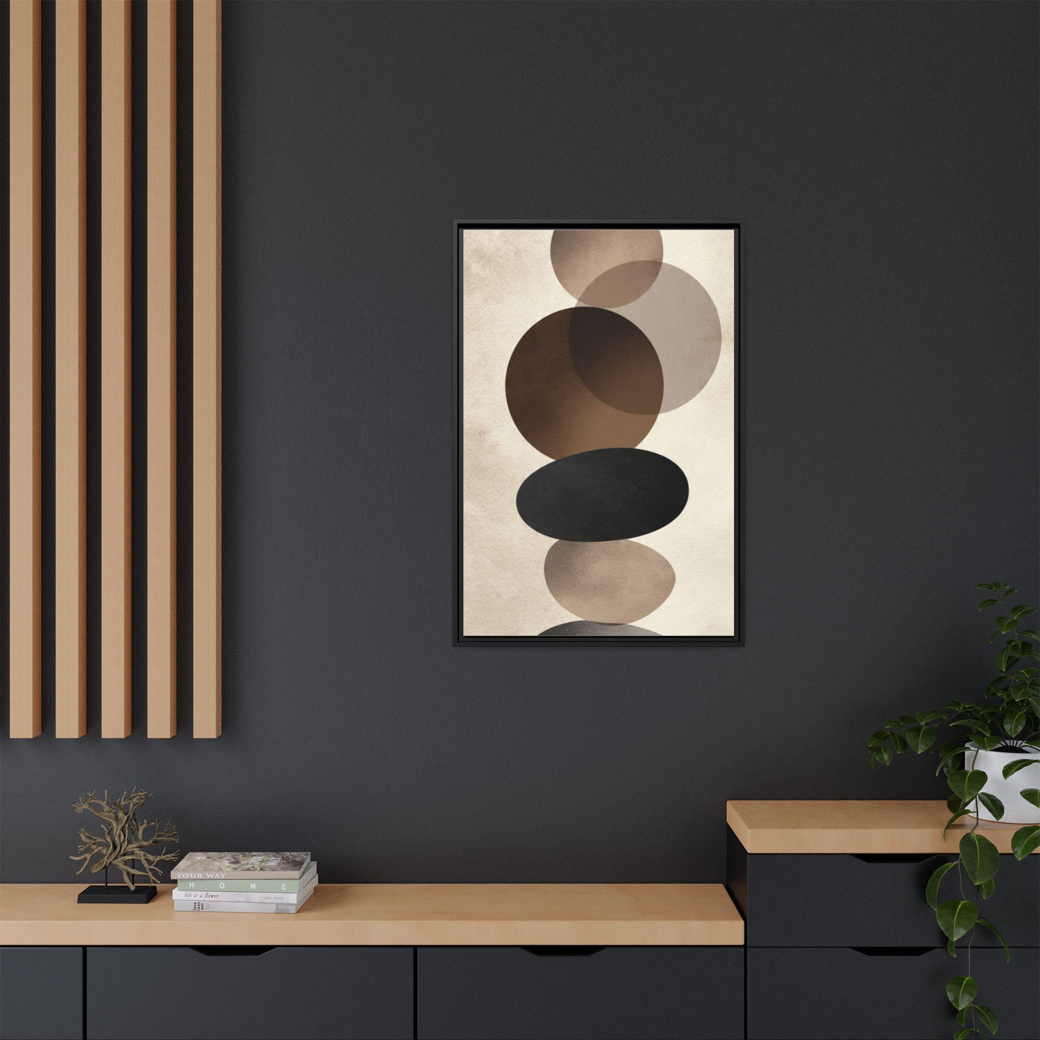 Framed Abstract Circles Matte Canvas Print — Neutral Mid-Century Wall Art - Image 196