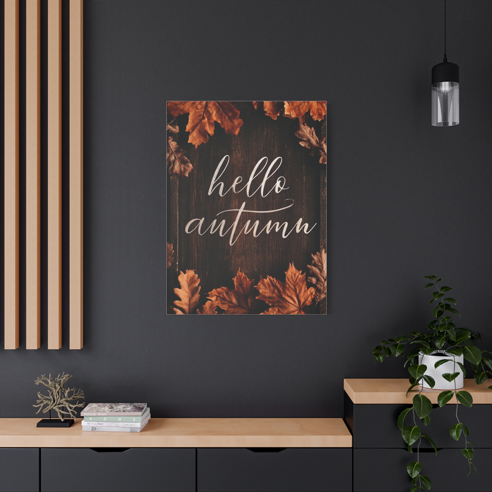 Hello Autumn Canvas Wall Art – Rustic Fall Leaves Stretched Matte Print - Image 8