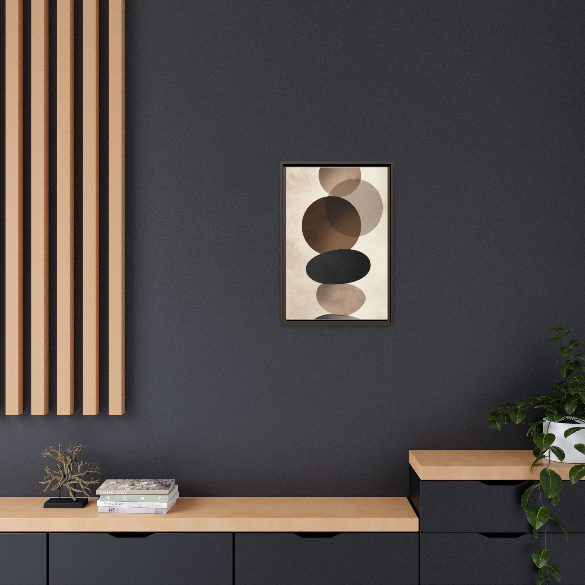 Framed Abstract Circles Matte Canvas Print — Neutral Mid-Century Wall Art - Image 184