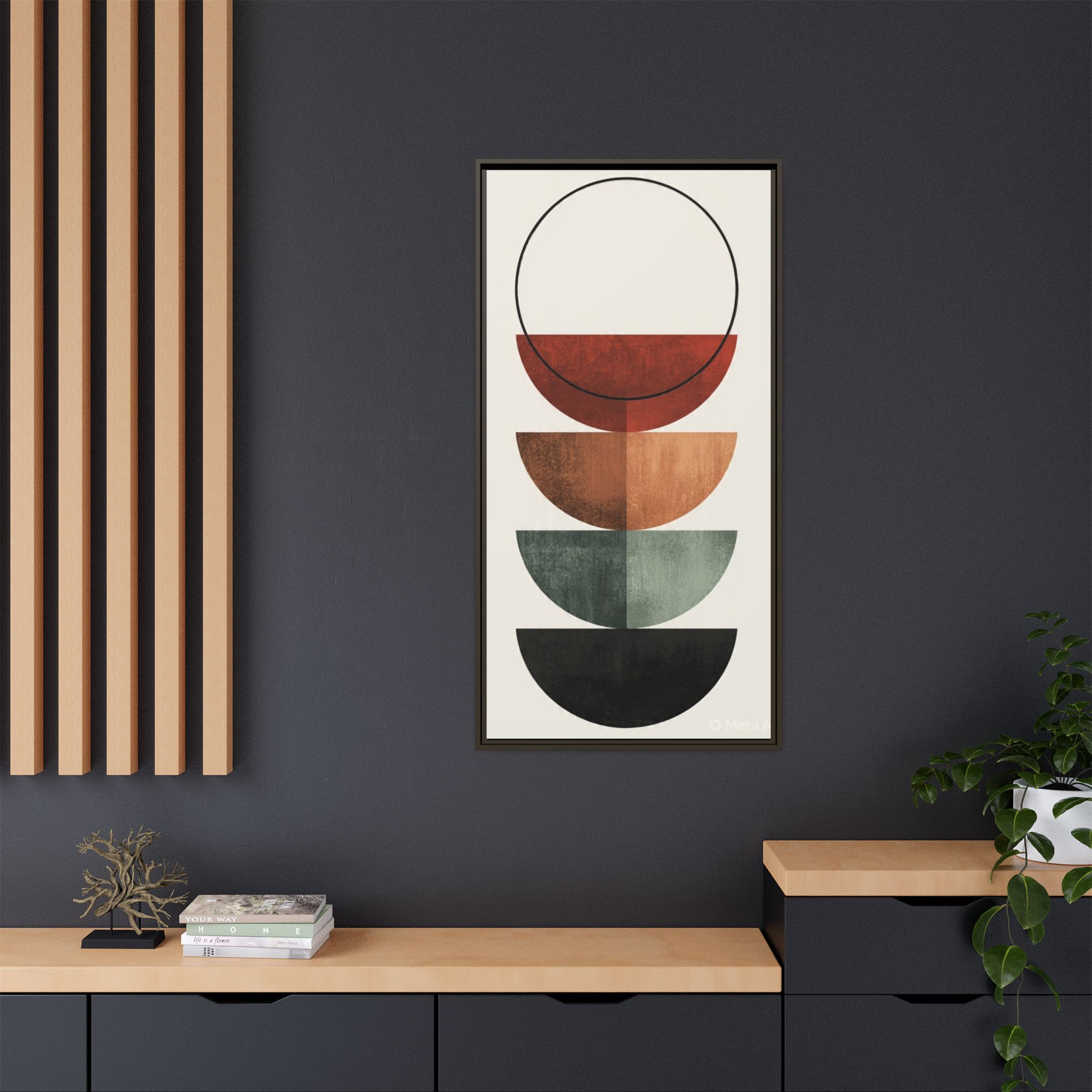 Abstract Stacked Semi-Circles Framed Canvas Wall Art — Mid-Century Modern Geometric Print - Image 12