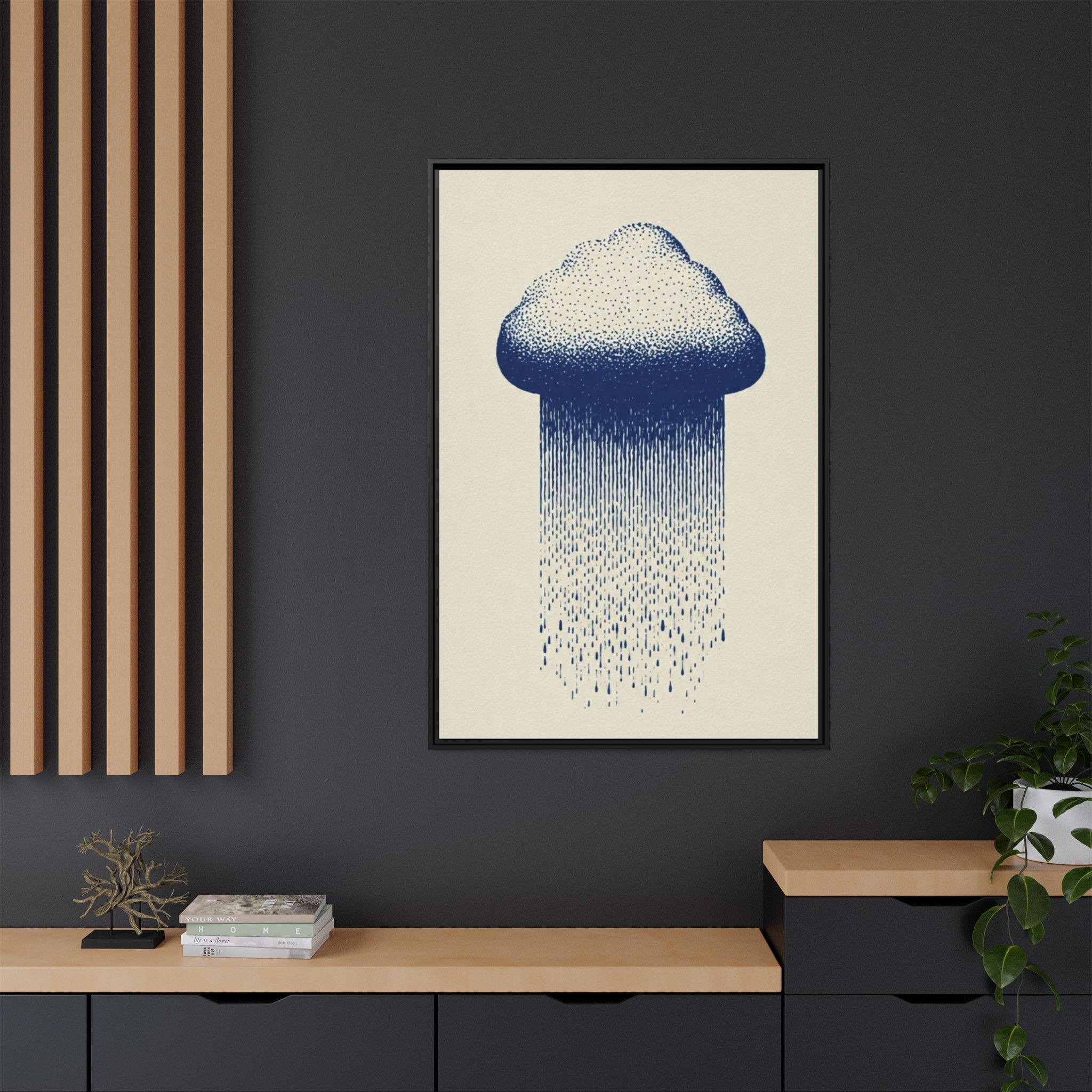 Framed Canvas Wall Art — Blue Rain Cloud Minimalist Print - Image 100