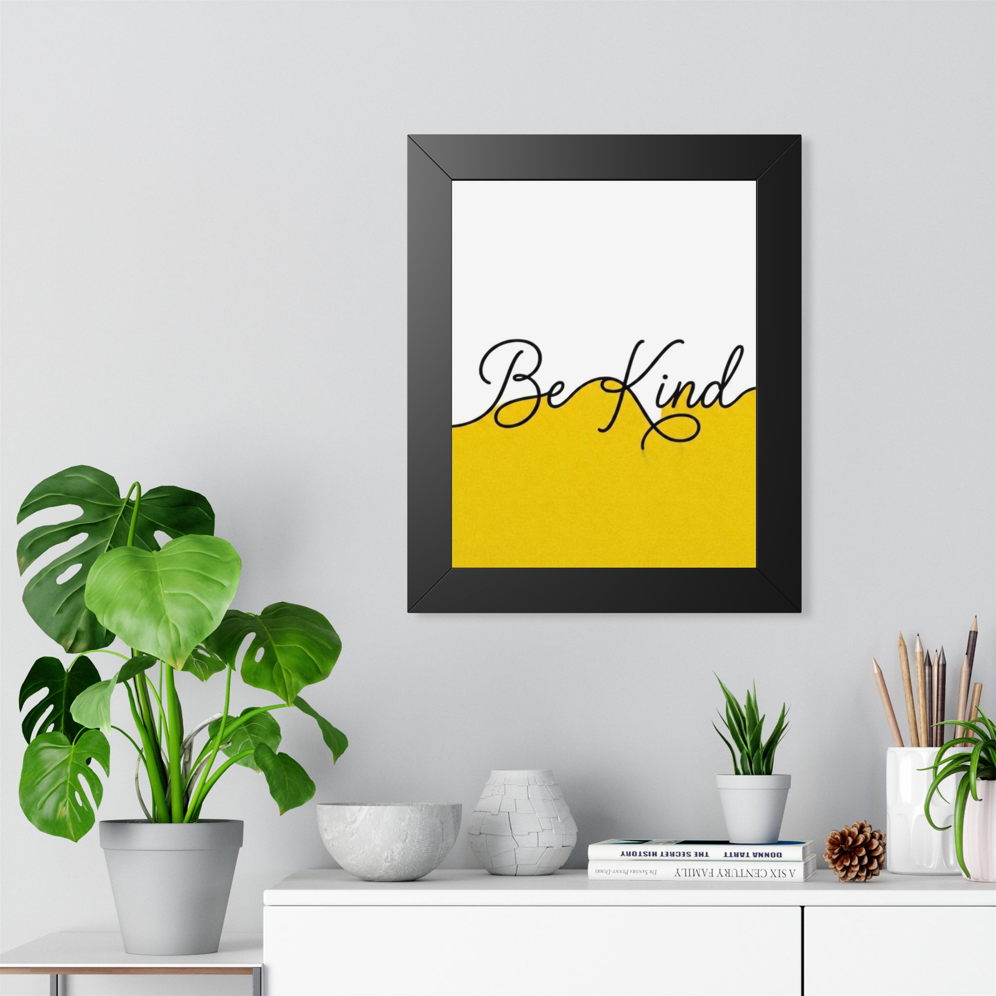 Be Kind Framed Poster — Minimal Yellow Motivational Wall Art - Image 2