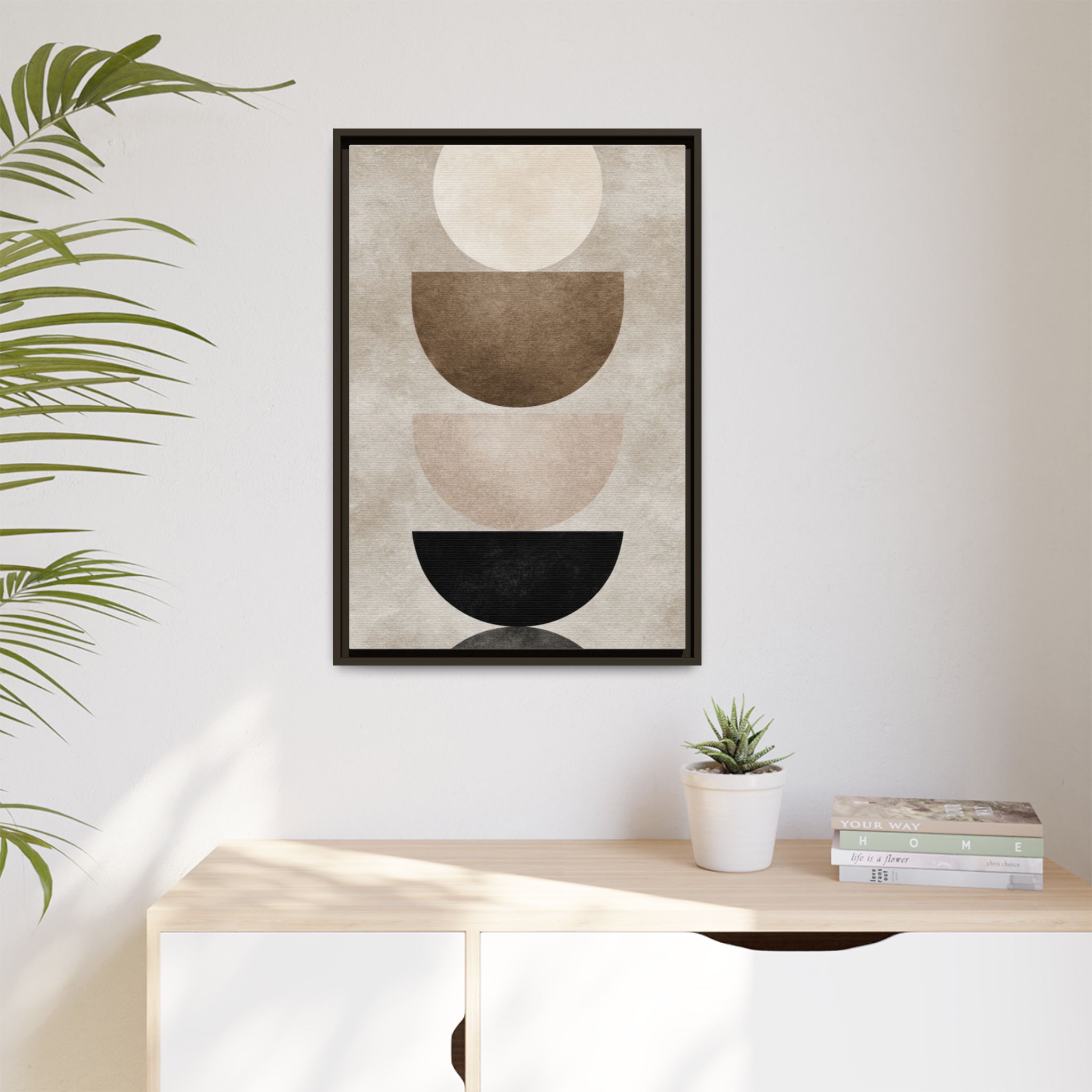Abstract Neutral Geometric Canvas Print — Stacked Circles Framed Wall Art - Image 191